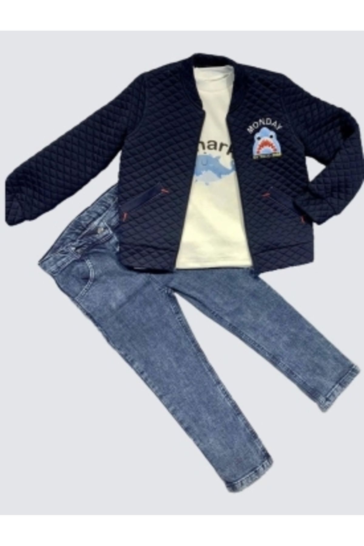 Diji Baby 4-5-6 Yaş Kot Pantolonlu Pilot Mont Uzun Kollu Penye Sweat 3lü Erkek Çocuk Takımı