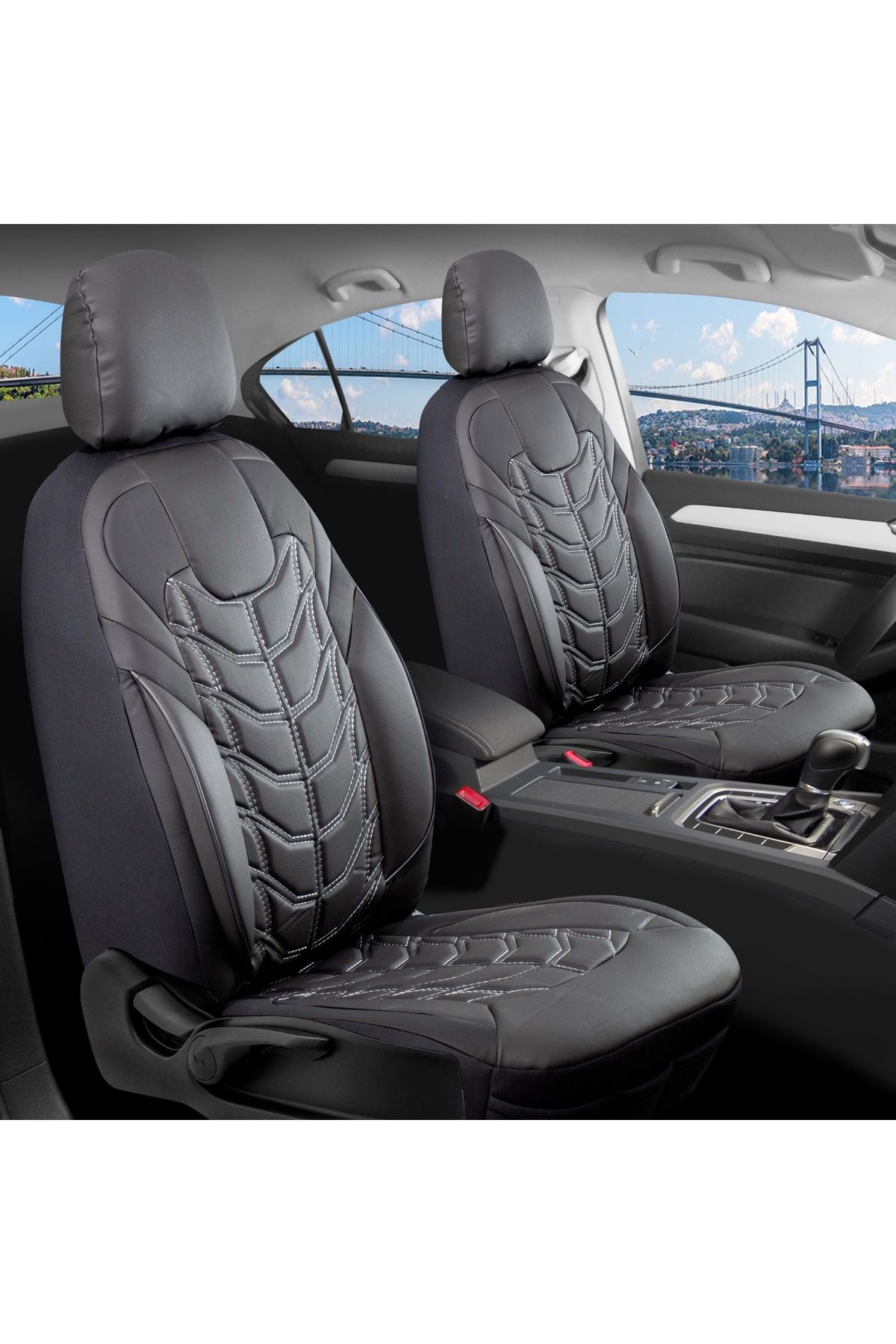 autogoodstore Hyundai Tuscon Yeni Uyumlu Lüx Deri Oto Koltuk Kılıfı Ön Arka Takım SILVER SİYAH