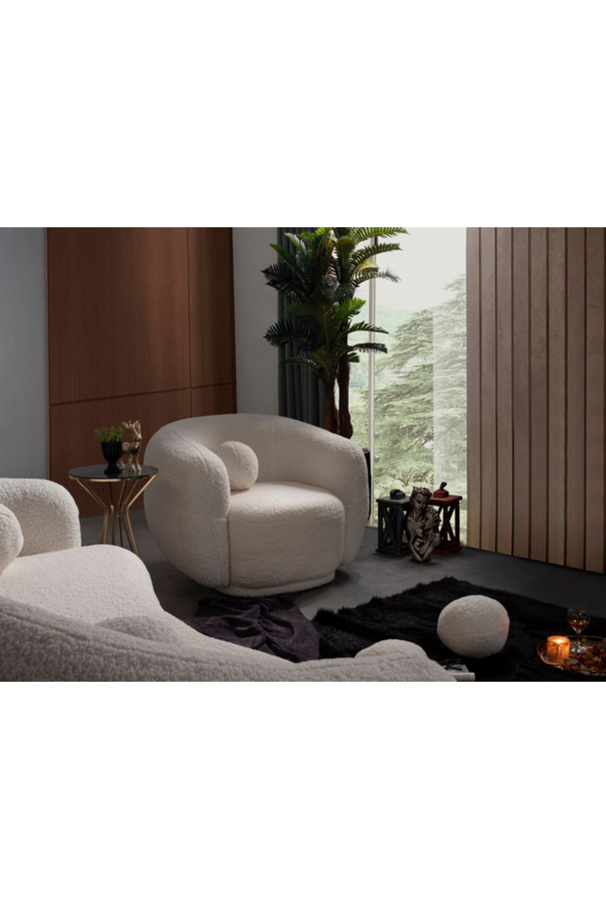Mobilya Stant Most Galaxy Berjer Beyaz Teddy Kumaş (EVİNİZE TESLİM)