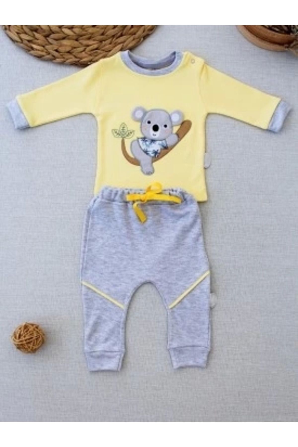 Diji Baby 3-6 6-9 9-12 12-18 Ay Yavru Koala Nakışlı Uzun Kollu Sweat 2li Kız Erkek Bebek Takımı