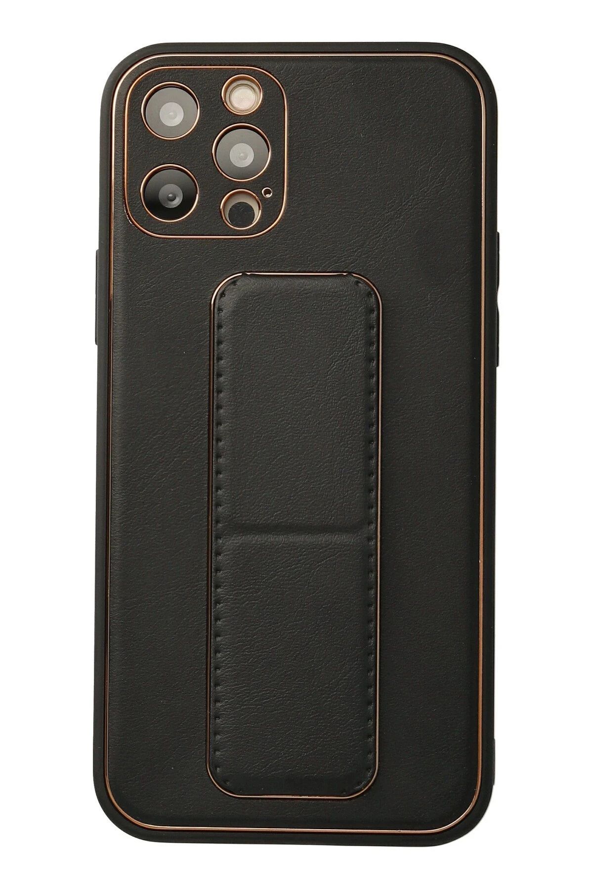 CepteToptan iPhone 12 Pro Kılıf Coco Deri Standlı Kapak - Siyah