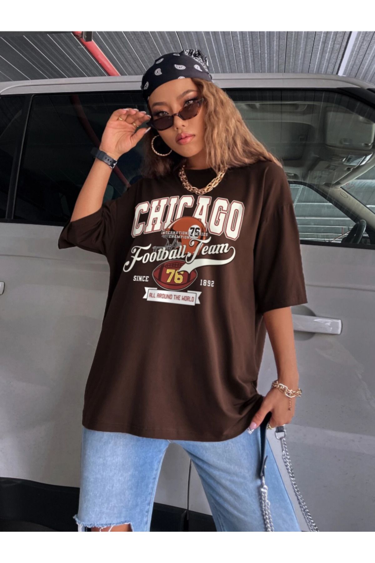 COHERENT Unisex Erkek/Kadın CHICAGO Özel Baskılı Oversize Pamuklu T-Shirt