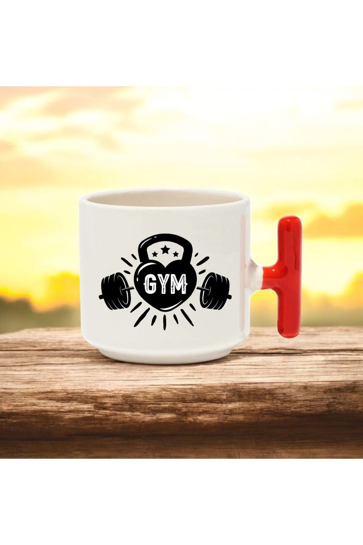 BB TRADE Gym Tasarımlı Kırmızı T Kulplu Seramik Baskılı Kupa Bardak 250 ML