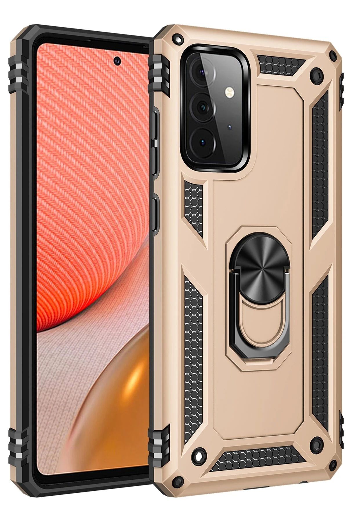 CepteToptan Samsung Galaxy A72 Kılıf Sofya Yüzüklü Silikon Kapak - Gold