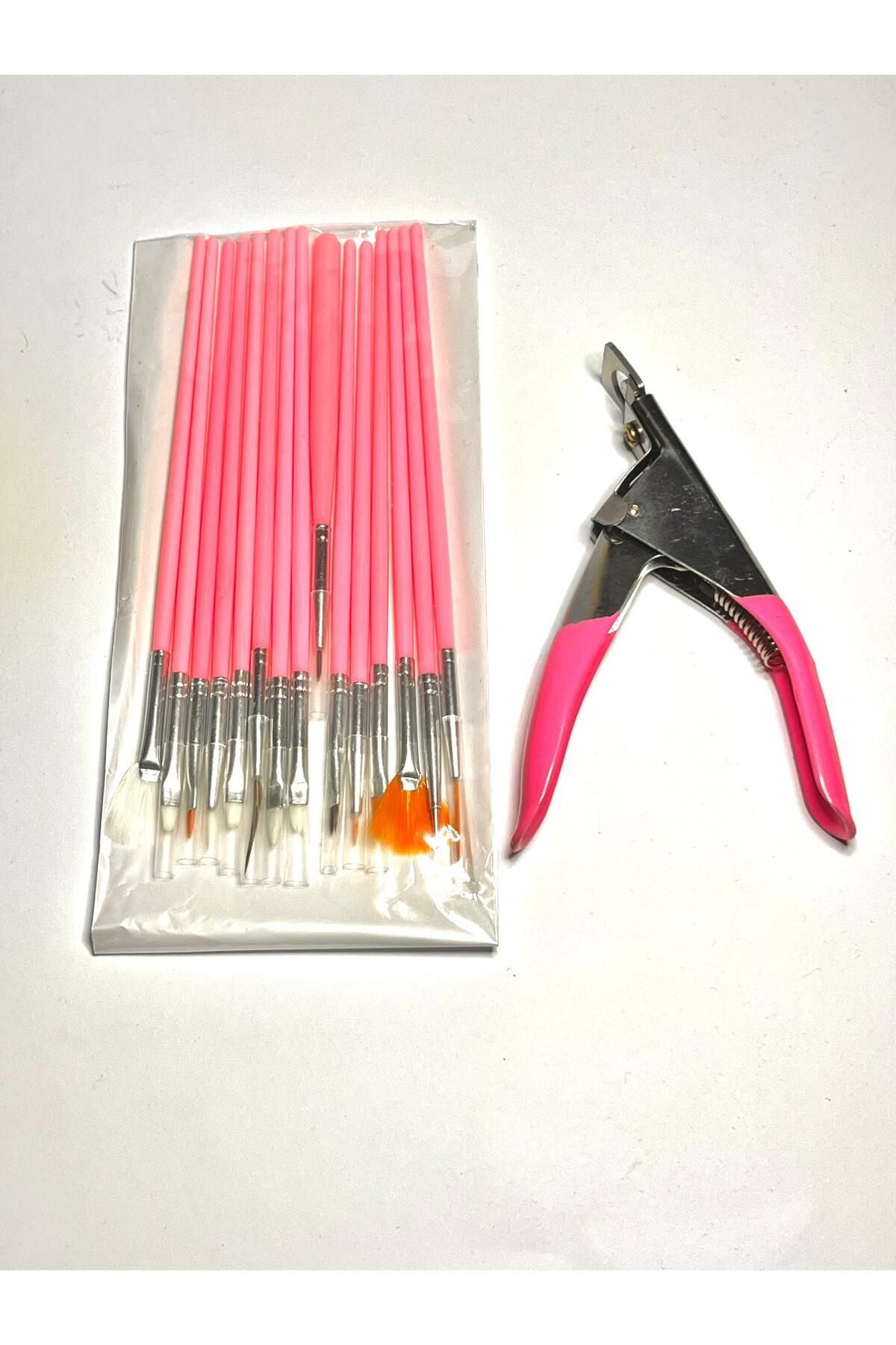 FREELADY Protez Tırnak Tips Makası - 15’li fırça seti - Pembe 2’li Set