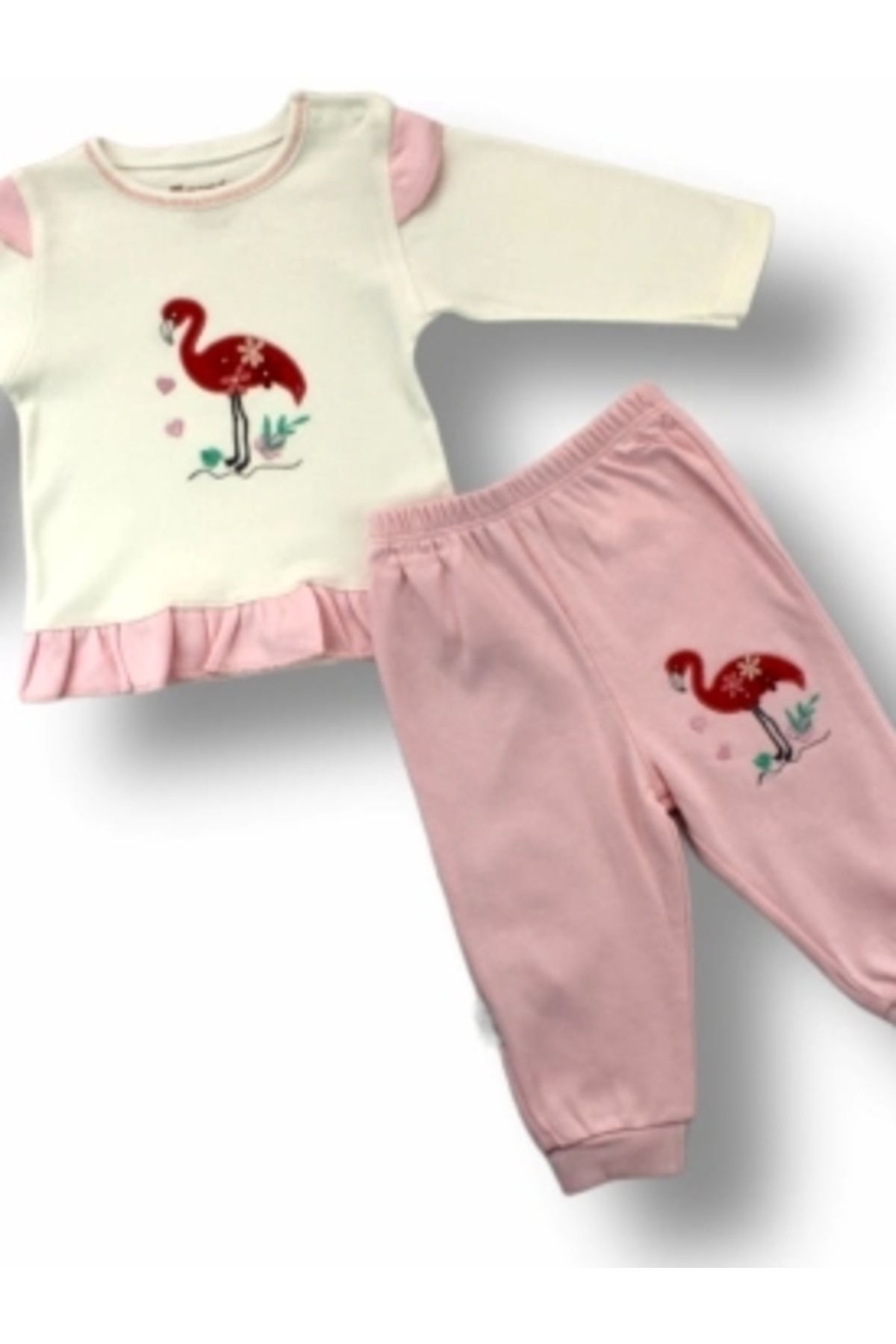 Diji Baby 3-6 6-9 9-12 Ay Flamingo Nakışlı Uzun Kollu Sweatli 2li Kız Bebek Takımı