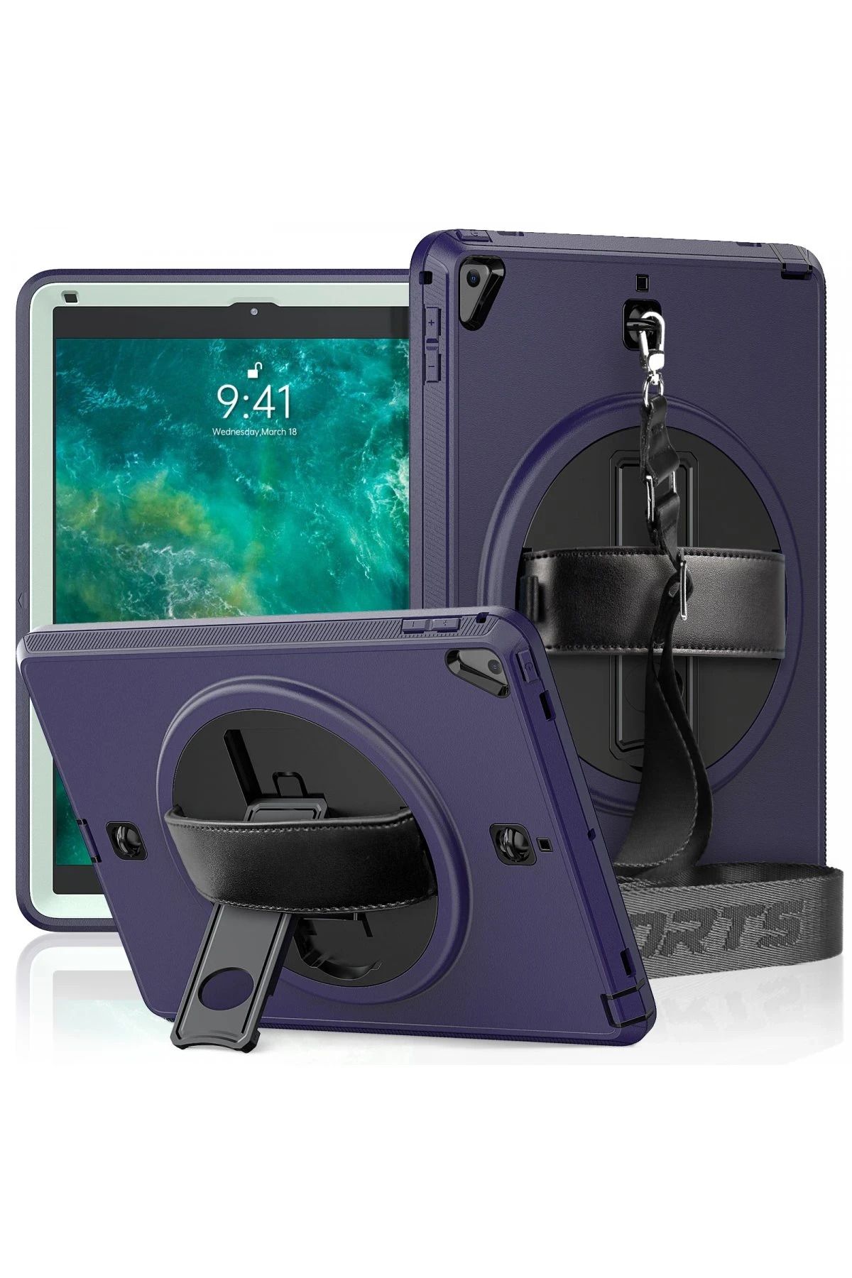 CepteToptan iPad 5 Air 9.7 Kılıf Strap-C Otterbox Tablet Kapak - Lacivert