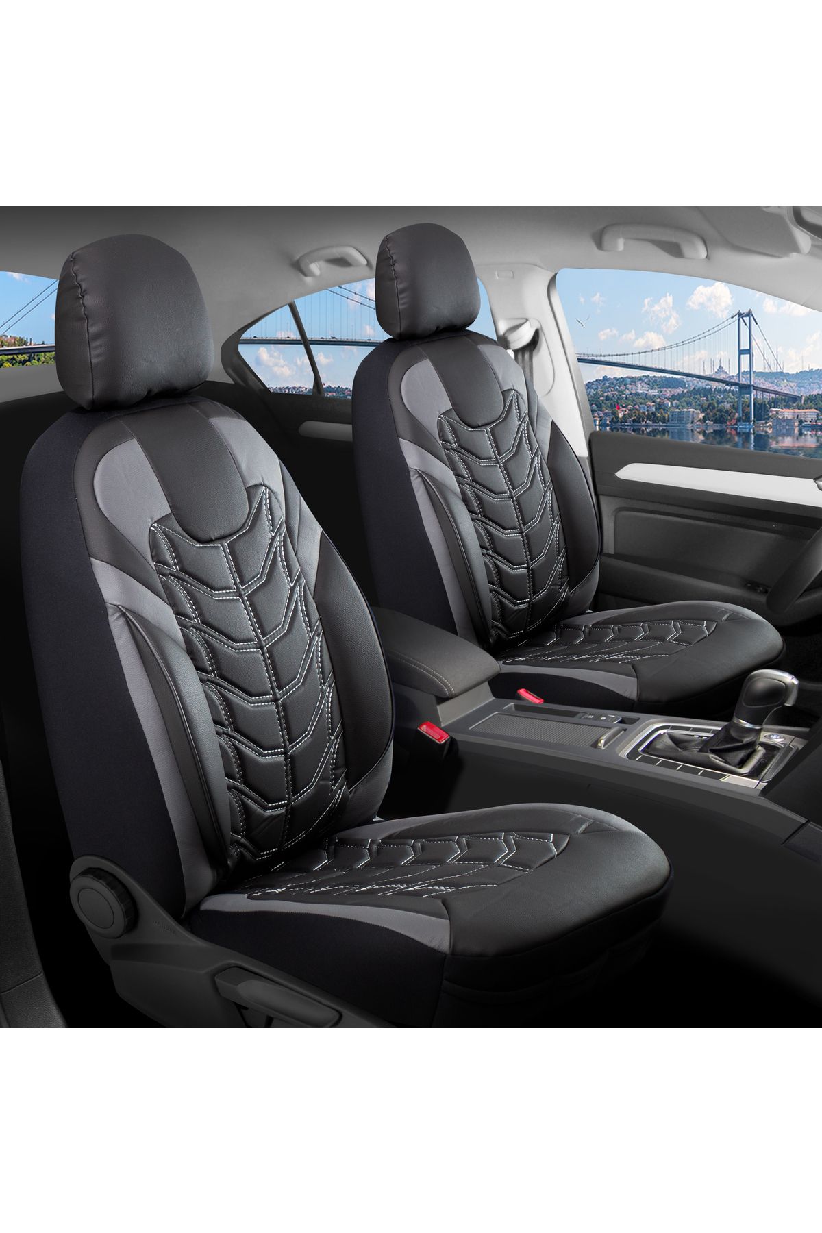 autogoodstore Mazda 3 Uyumlu Lüx Deri Oto Koltuk Kılıfı Ön Arka Takım SILVER SİYAH GRİ