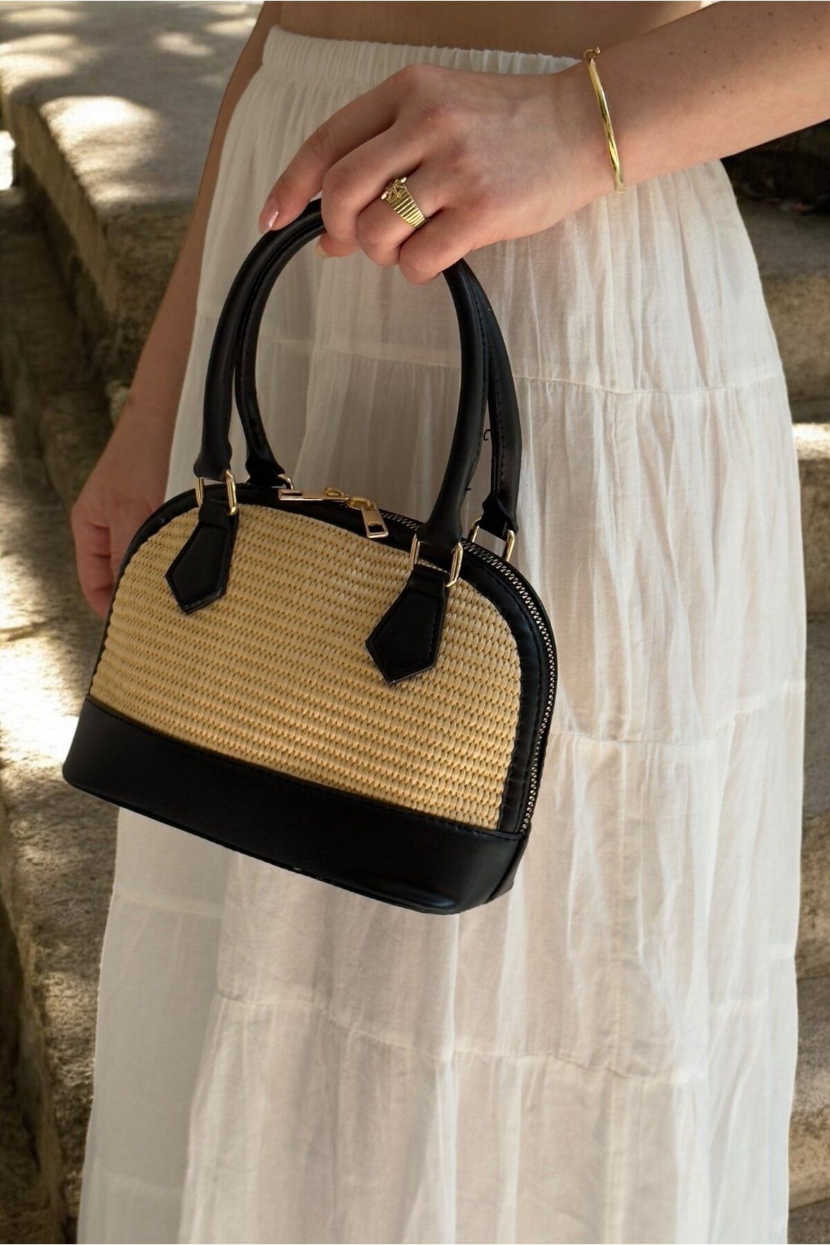 Yuka Atelier Betty Hasır Çapraz Askılı Mini El Çantası