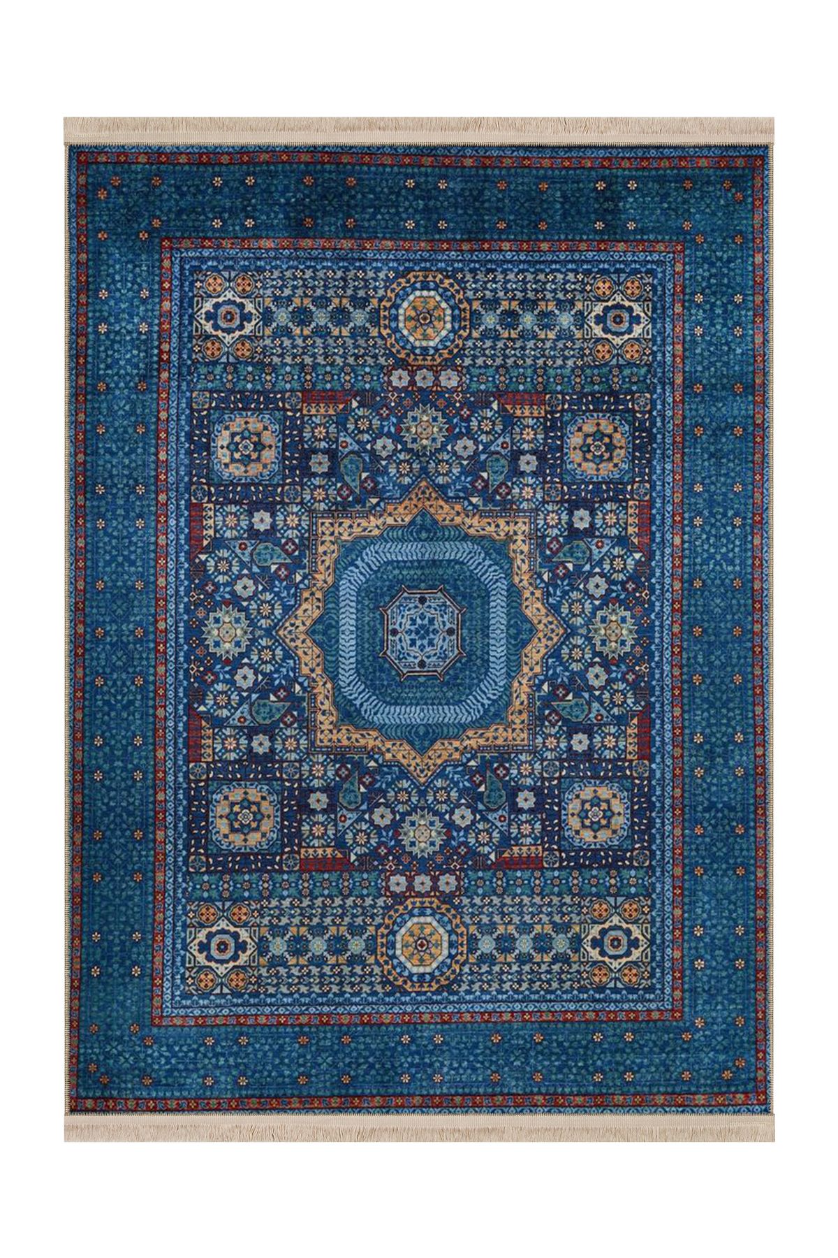 Rugs Modern Halı Leyla Koleksiyonu Mavi Gelenelsel Desenli Dokuma Taban Modern Dekoratif Halı leyla84