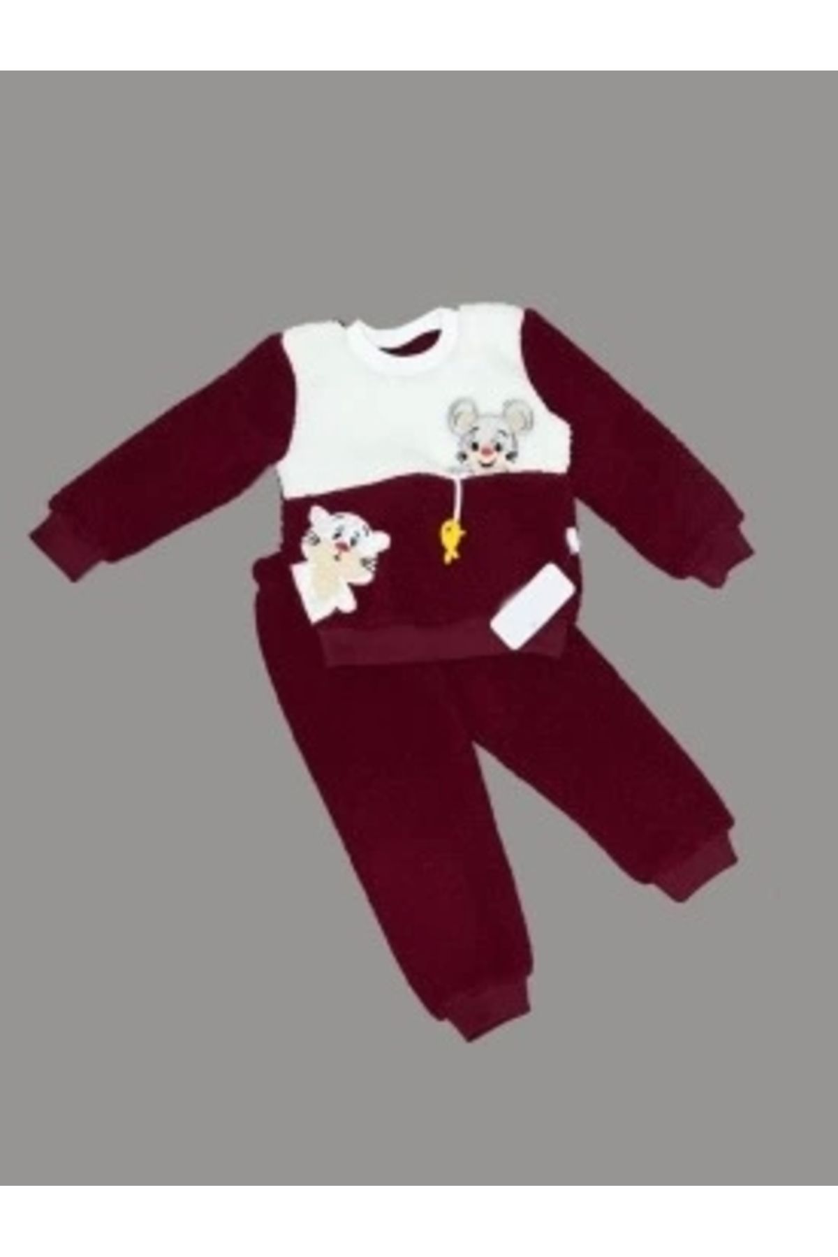 Diji Baby 1-2-3 Yaş Sallanan Balık Nakışlı Kuzu Kumaş Sweat Pantolon Uzun Kollu Kız Erkek 2 Li Takımı