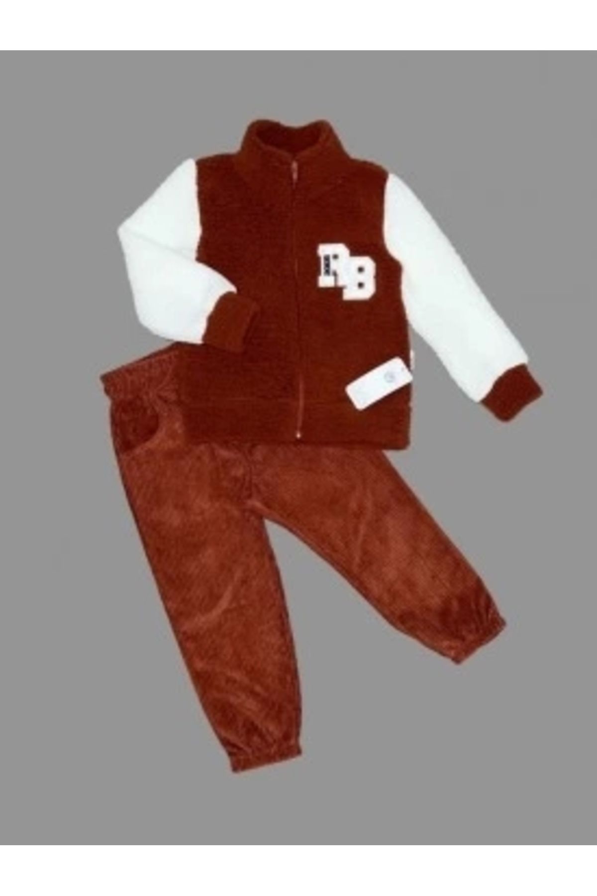 Diji Baby 1-2-3 Yaş Kuzu Kumaş Fermuarlı Sweat Kadife Pantolonlu Uzun Kollu Kız Erkek Çocuk 2li Takım