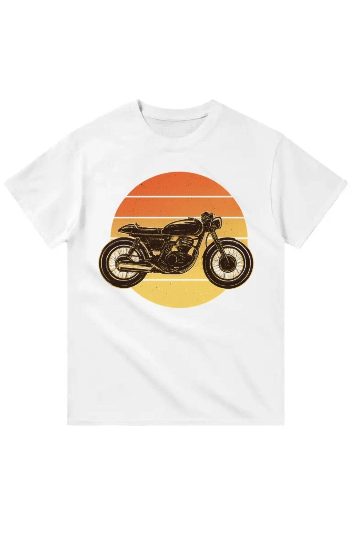 Yeta Retro Cafe Racer Tişört – Güneş Fonlu Vintage Motosiklet
