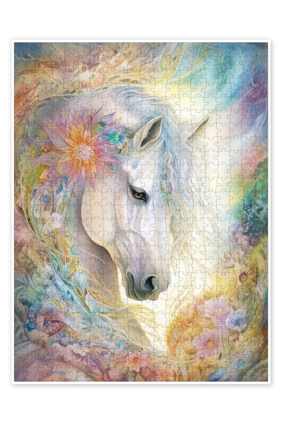Jeronkarji Noble White Horse 500 Parça Puzzle Yapboz Kedi Köpek Temalı Doğa ve Orman Hayvanları