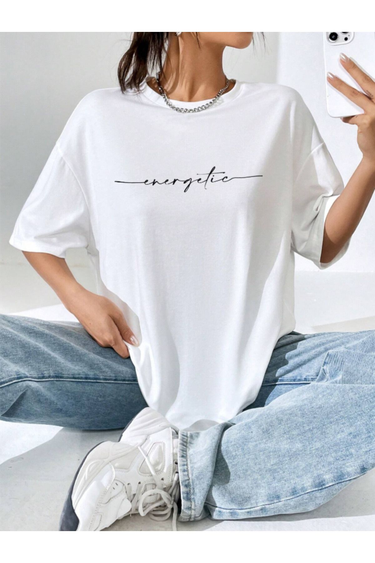 COHERENT Unisex Erkek/Kadın ENERGETIC Özel Baskılı Oversize Pamuklu T-Shirt