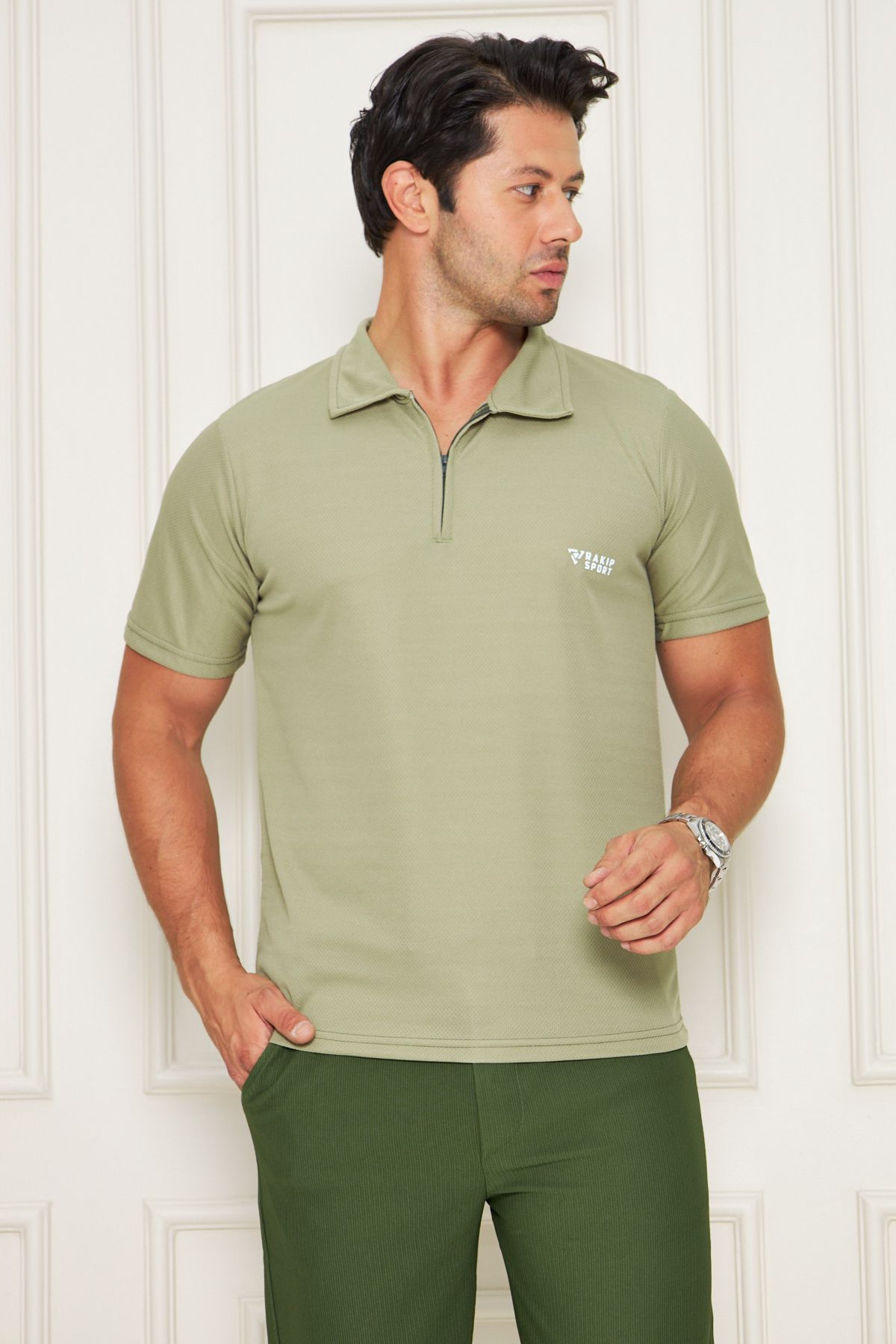 RAKİP Erkek Polo Yaka Rahat Hava Alabilen Kumaş Slim Fit Kesim Polyester Rakip