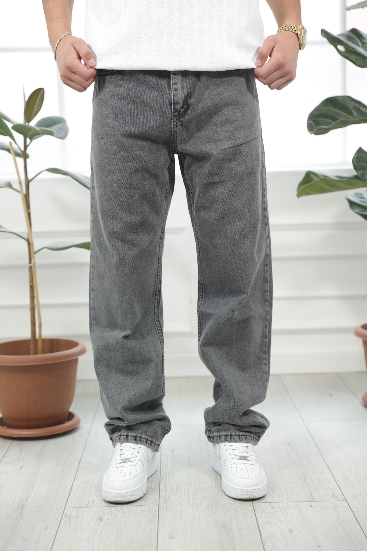 MAREARGENT Erkek Baggy Bol Kesim Kot Pantolon