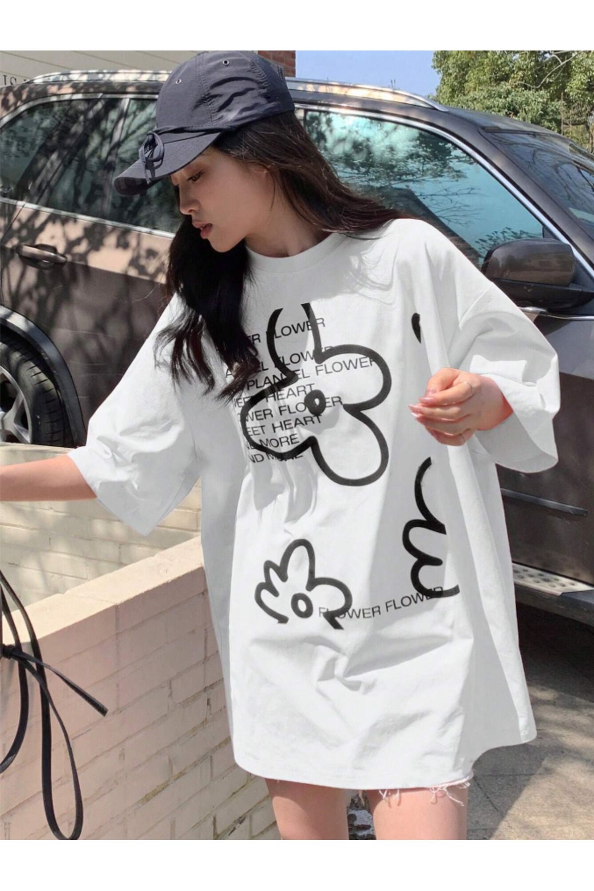 COHERENT Unisex Erkek/Kadın FLOWER Özel Baskılı Oversize Pamuklu T-Shirt
