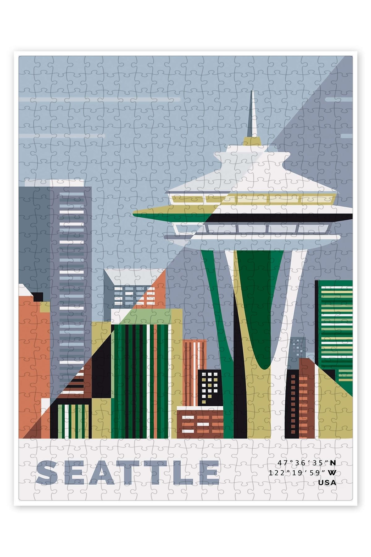Jeronkarji space needle seattle 500 Parça Puzzle Yapboz Şehir Manzara Temalı Hobilik