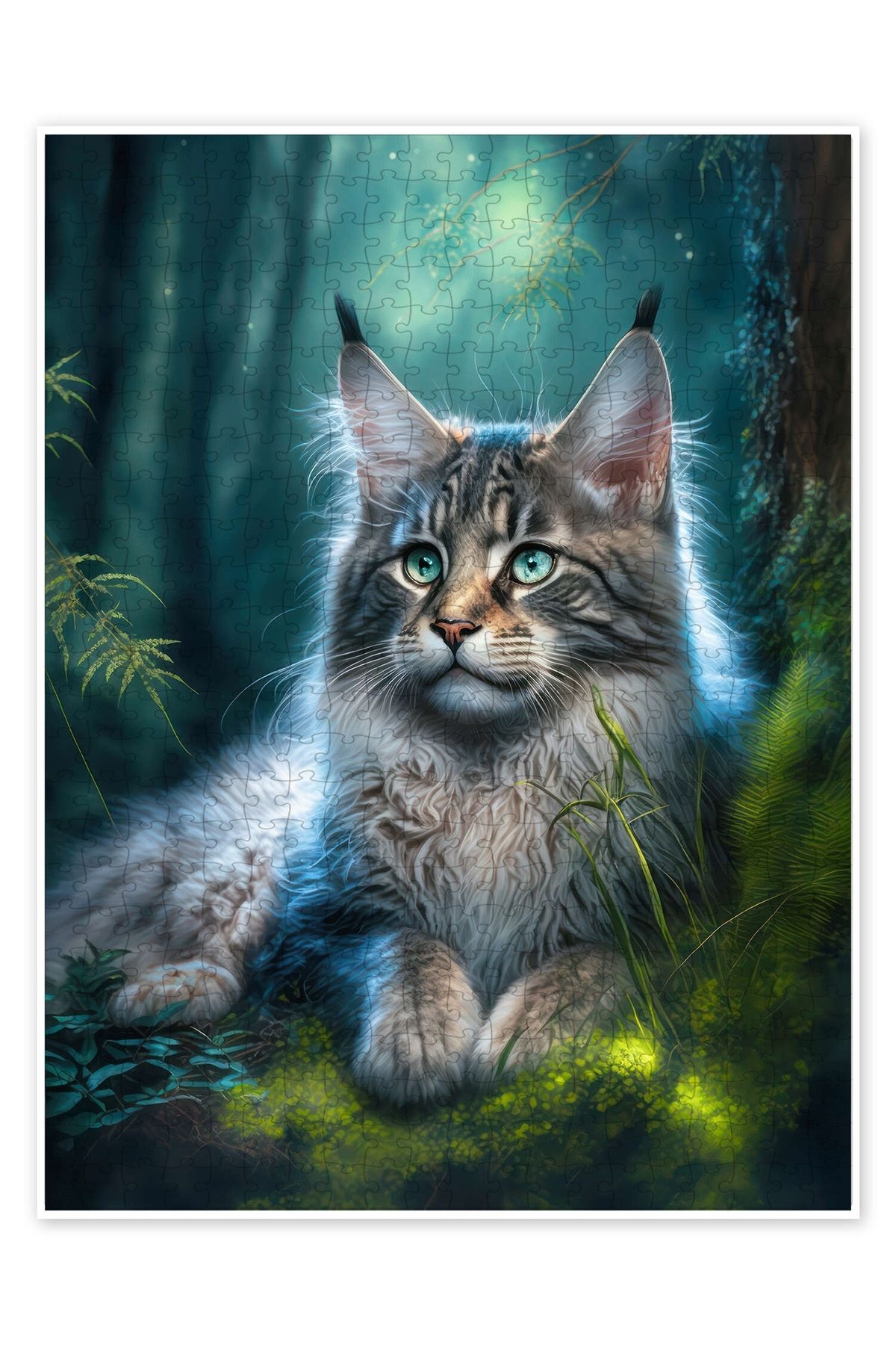 Jeronkarji Ormanda sevimli Maine Coon kedisi 500 Parça Puzzle Yapboz Kedi Köpek Temalı Doğa ve Orman Hayvanları