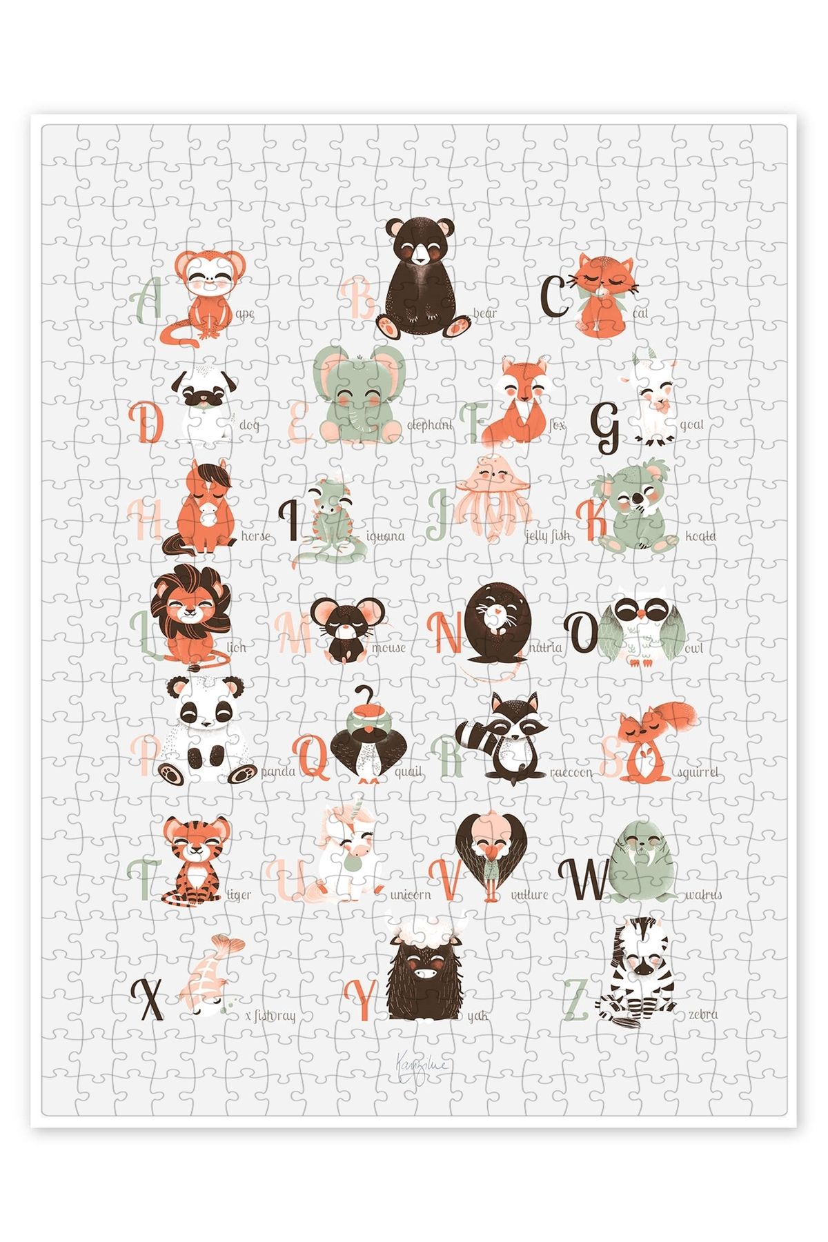 Jeronkarji abc hayvanlar ingilizce 500 Parça Puzzle Yapboz Çocuklar için Neşeli Hayvan Temalı