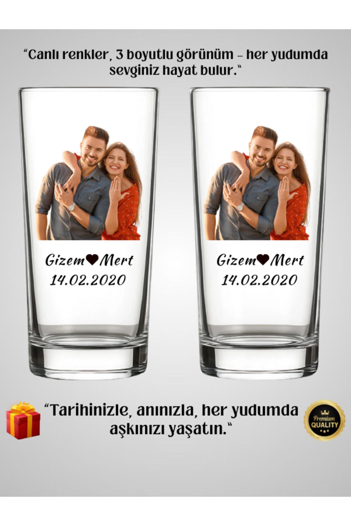 Desinovas Sevgililere Özel Fotoğraflı Tarihli Full Hd Baskılı İkili Bardağı ( Kişiye Özel Tasarlanabilir)