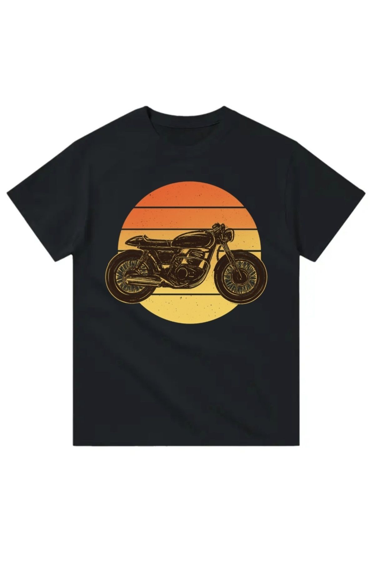 Yeta Retro Cafe Racer Tişört – Güneş Fonlu Vintage Motosiklet