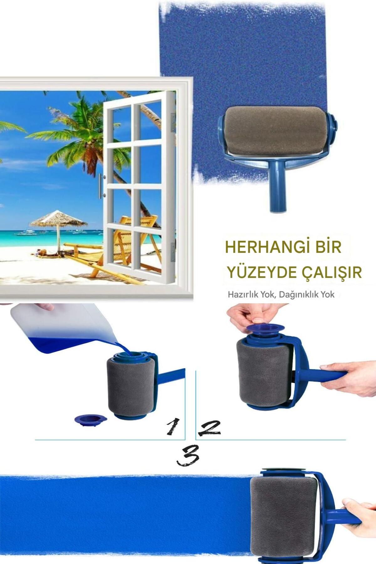 ESENLİWE 5 Parça Boya Badana Seti Damlatmayan Paint Roller Sopalı Hazır Boya Rulo Fırça Seti