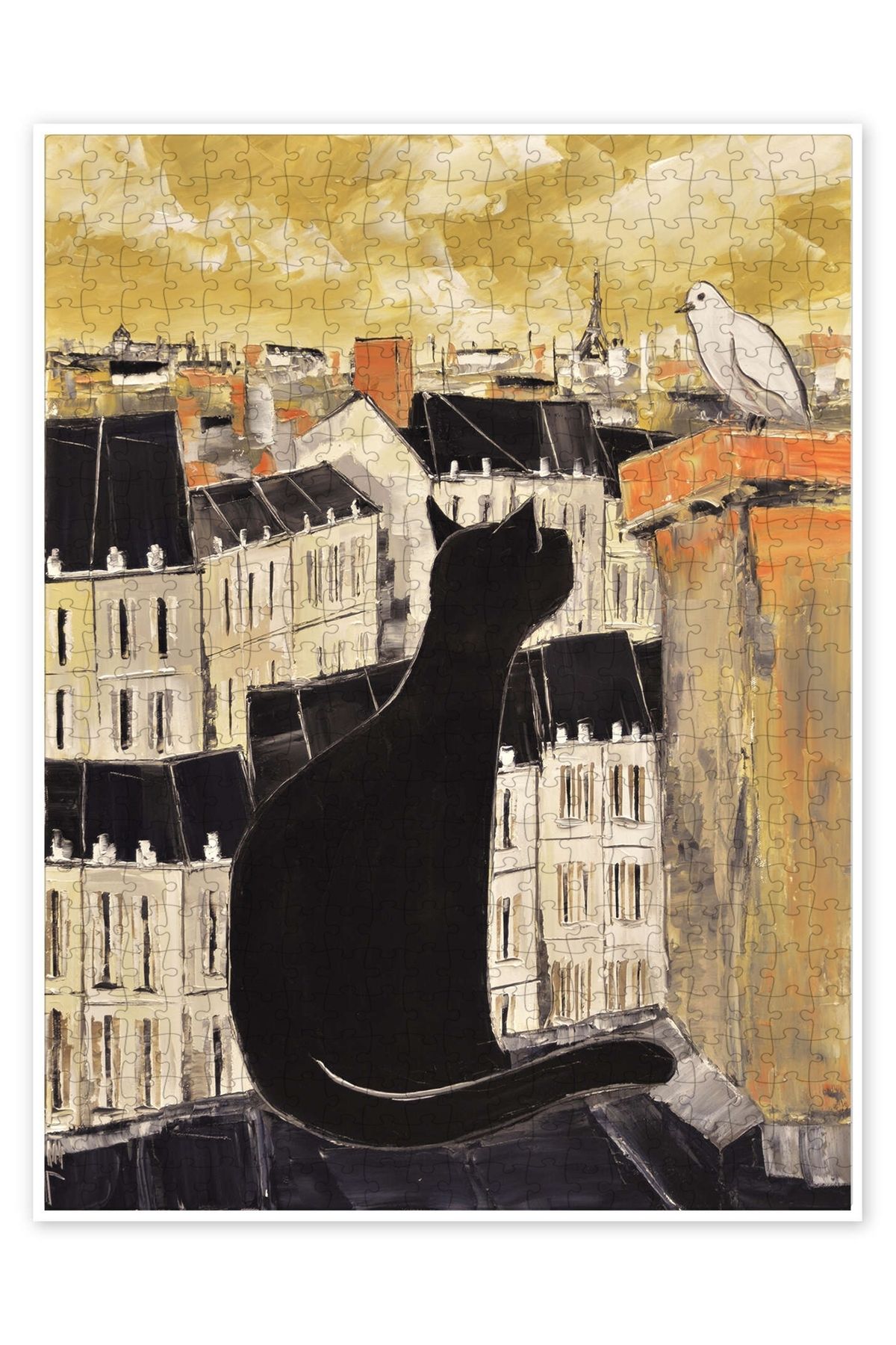 Jeronkarji Paris'te kedi ve güvercin 500 Parça Puzzle Yapboz Kedi Köpek Temalı Doğa ve Orman Hayvanları