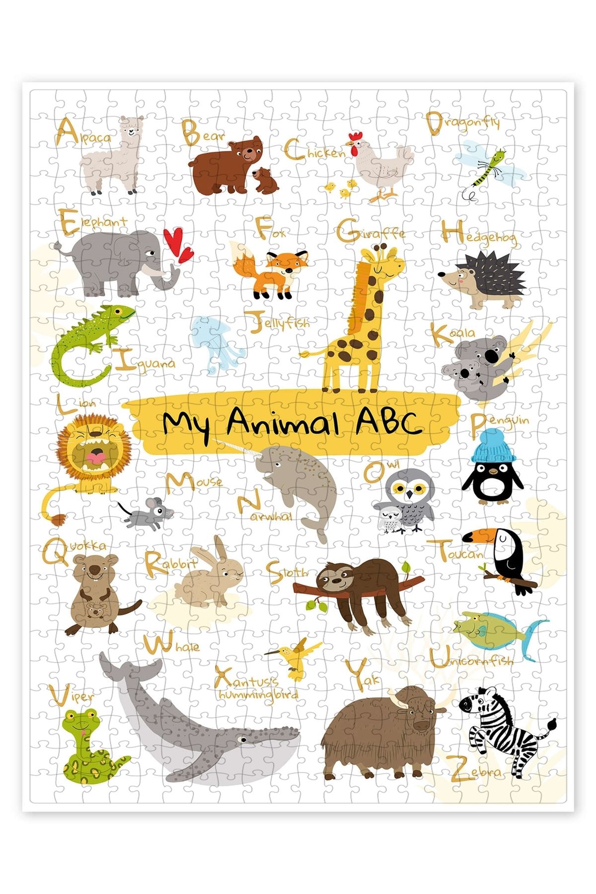 Jeronkarji Hayvanım ABC II (İngilizce) 500 Parça Puzzle Yapboz Çocuklar için Neşeli Hayvan Temalı