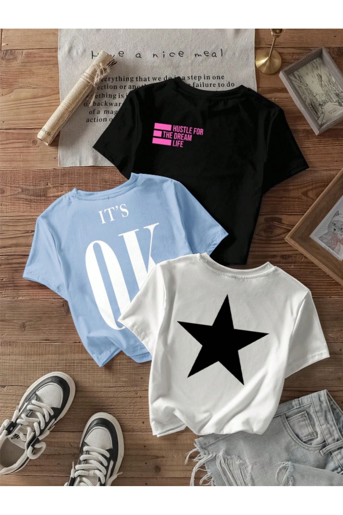 COHERENT Unisex Erkek/Kadın DREAM Özel Baskılı Oversize Pamuklu 3'LÜ SET T-Shirt