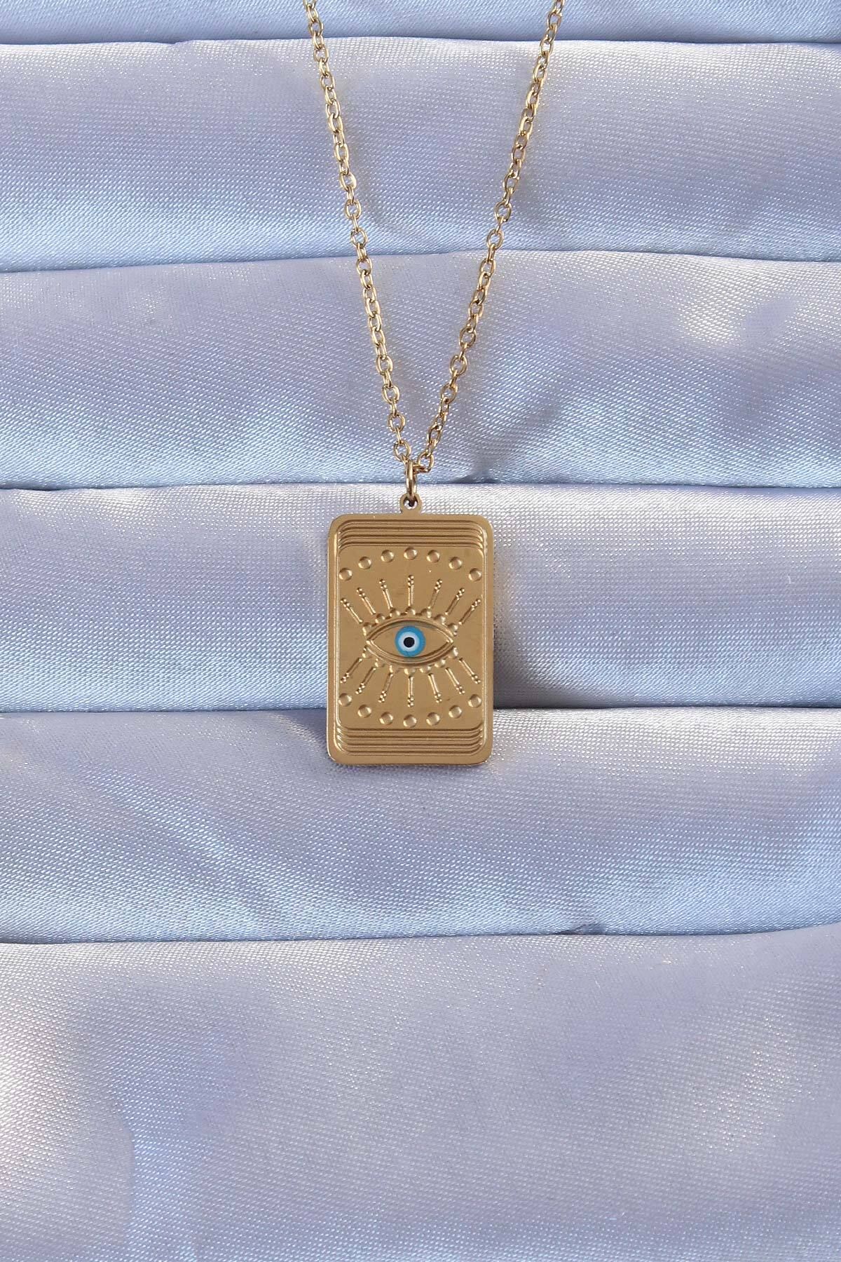 Angel Of Life 316L Altın Renk İşlemeli Nazarlı Göz Model Vintage Kolye - TJ-BKO9269