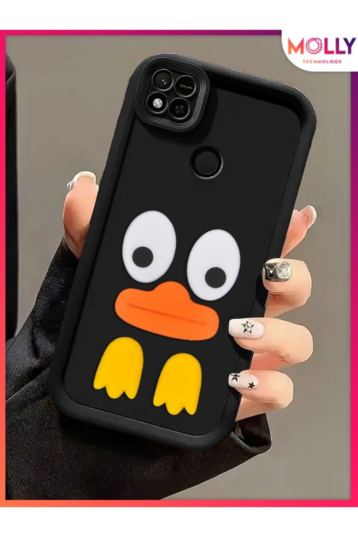 Molly Xiaomi Redmi 9C İçin Siyah Kenarları Kalın 3d Kabartmalı Cute Duck Silikon Kılıf