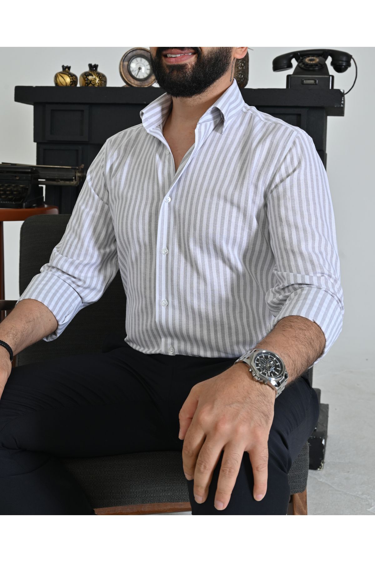Picuardo 100% Flam Pamuk Keten Spor Altan Yaka Düğmelı Slımfıt Gömlek