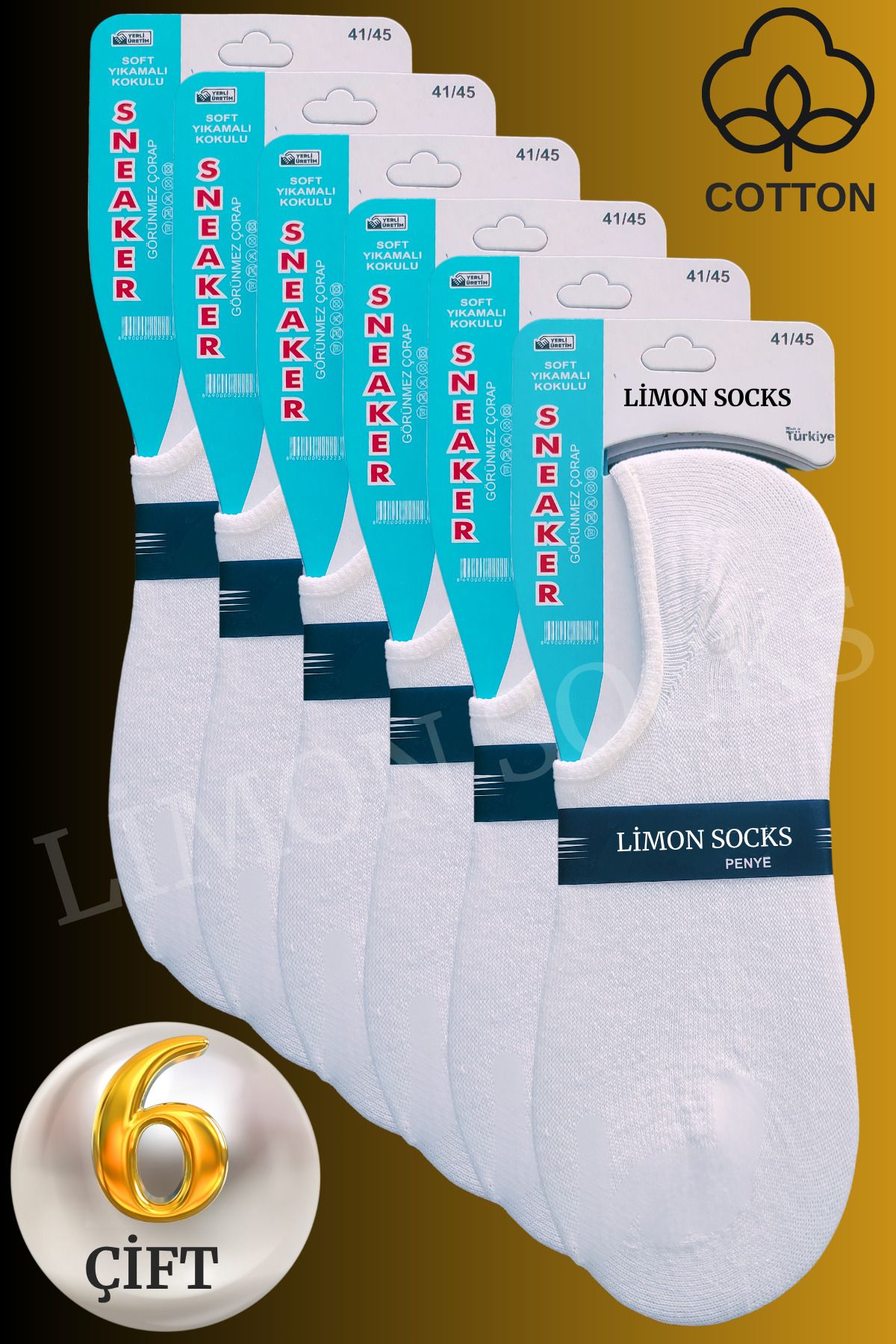Limon Socks Kadın - Erkek Kısa Çorap (6 ÇİFT) Görünmez Bilek Boy Patik Çorap Seti