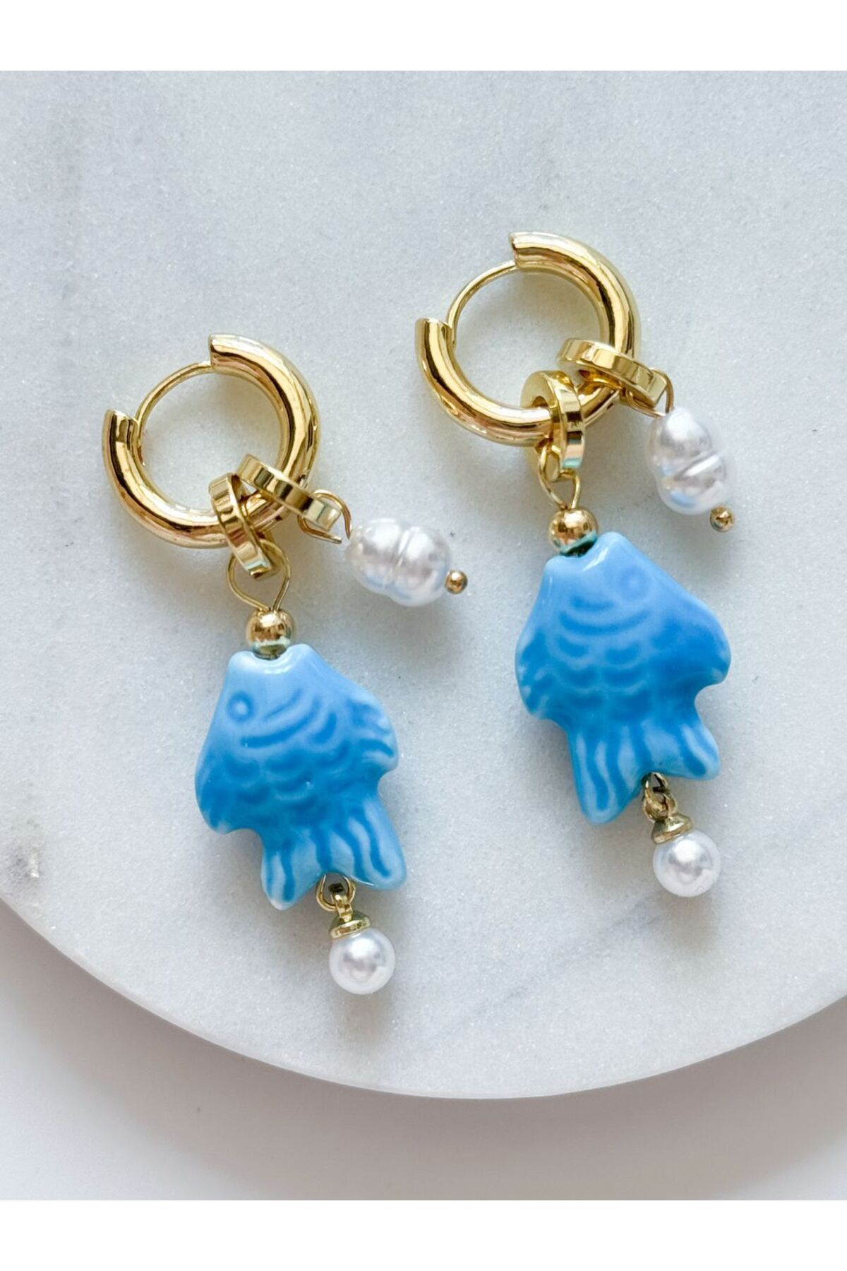 CHARMLUCKY ÇELİK CHARM SERAMİK BALIK KÜPE