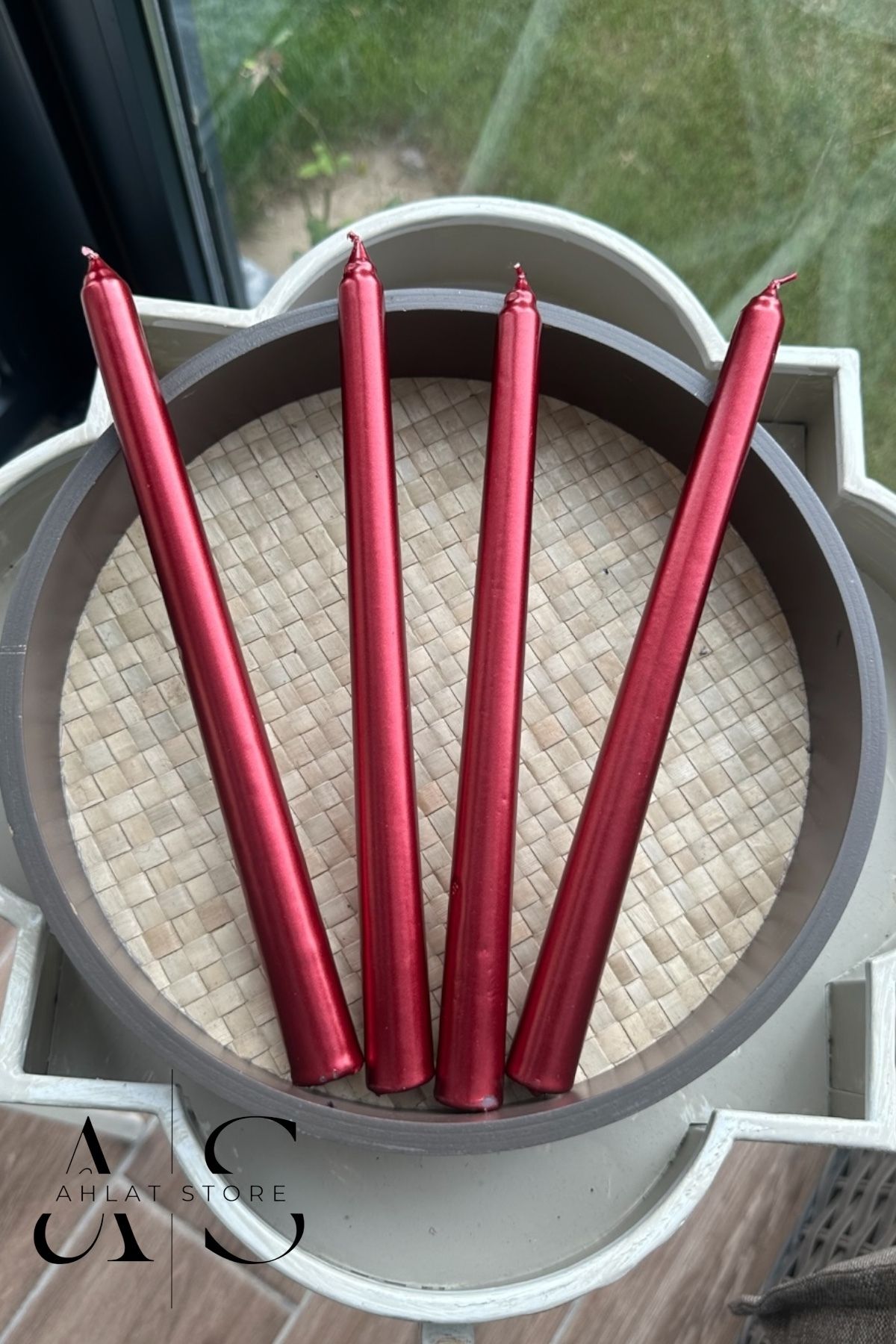 Ahlat Store 4 Lü Set Sedefli Kırmızı Şamdan Mumu