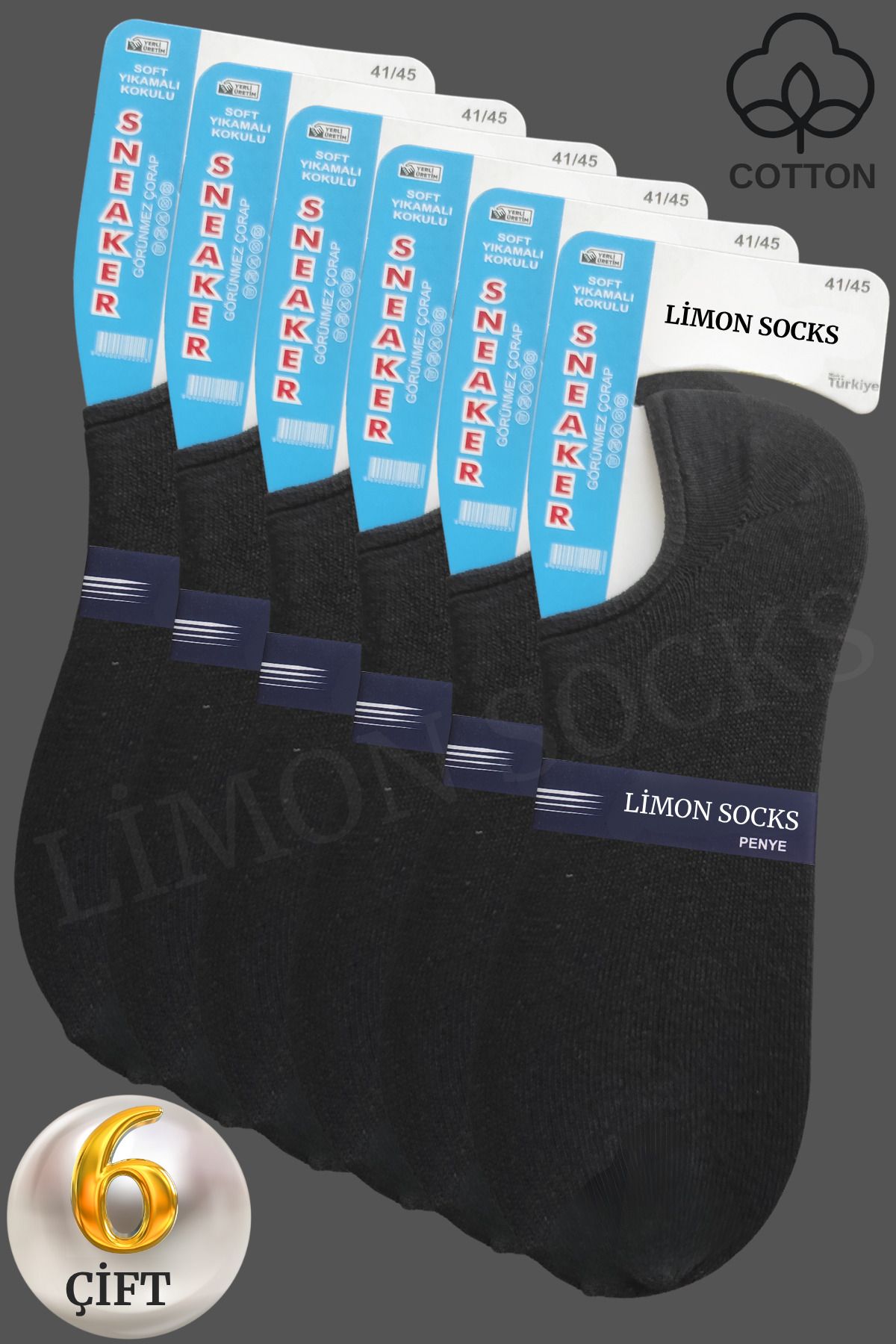 Limon Socks Kadın - Erkek Kısa Çorap (6 ÇİFT) Görünmez Bilek Boy Patik Çorap Seti