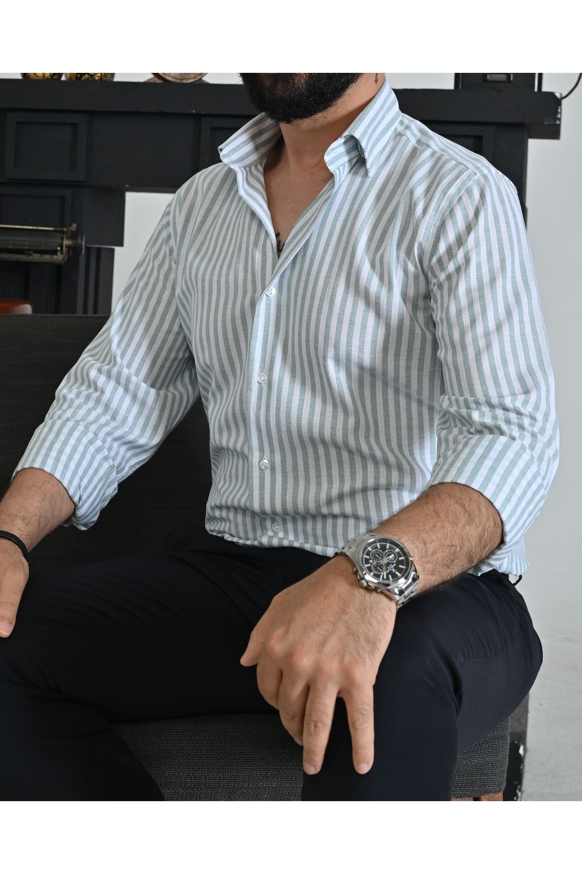 Picuardo 100% Flam Pamuk Keten Spor Altan Yaka Düğmelı Slımfıt Gömlek