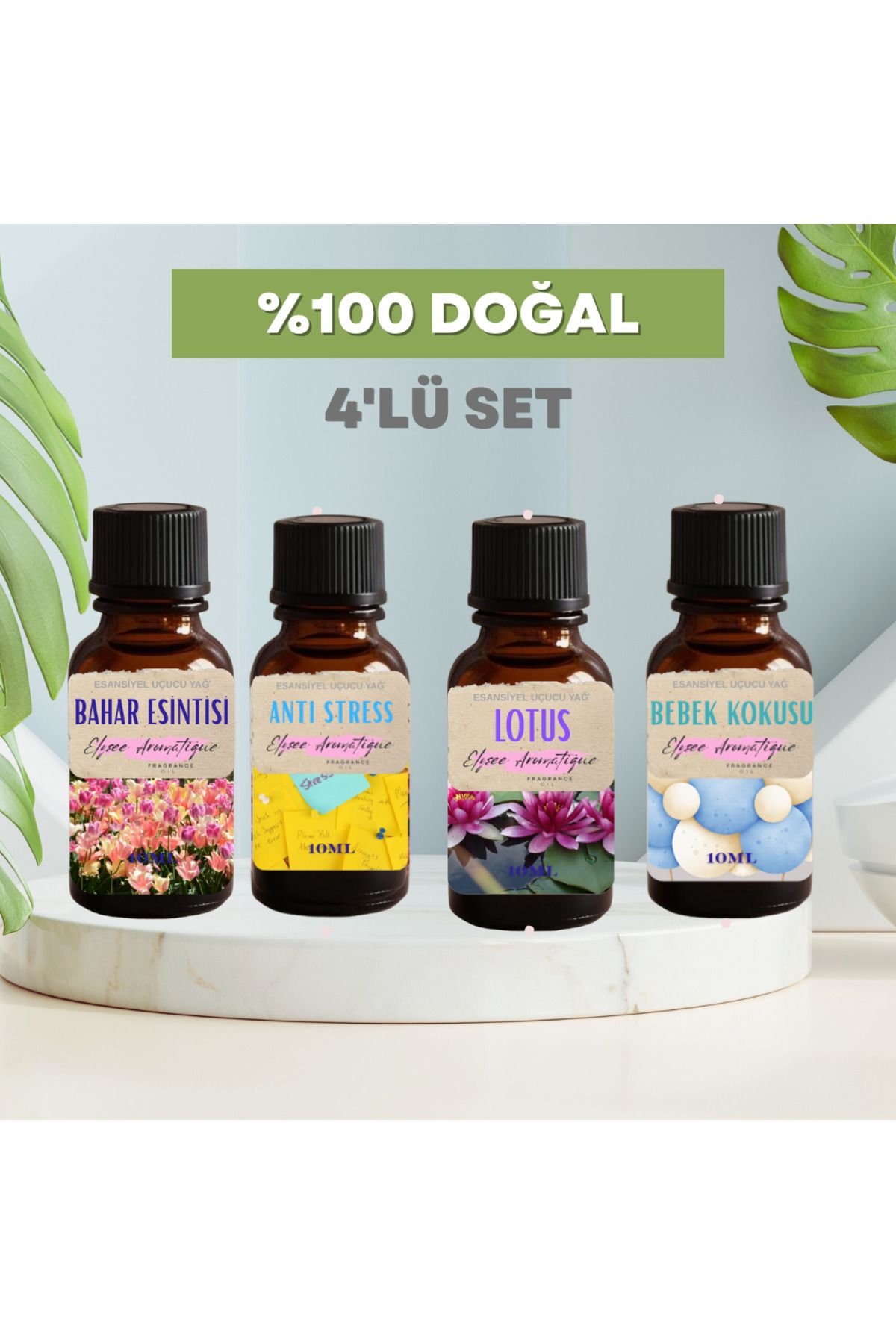 Elysee Aromatique 4'lü Set Esansiyel Uçucu Koku Yağı Difüzör Esansı Buhurdanlık Yağı Aromaterapi Yağı