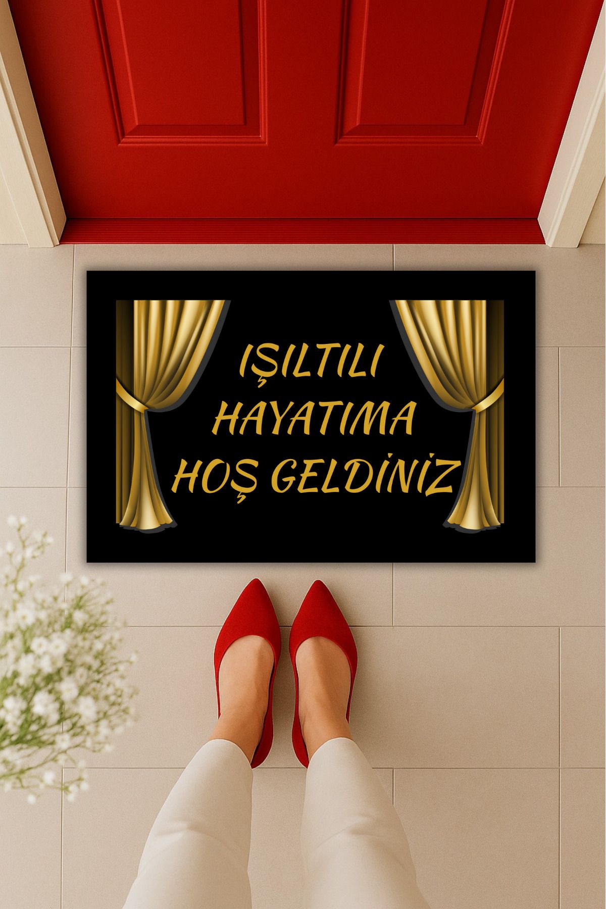 Dormot Home Yüksek Kaliteli Dijital Baskı Işıltılı Hayatıma Hoş Geldiniz Kapı Önü Paspası