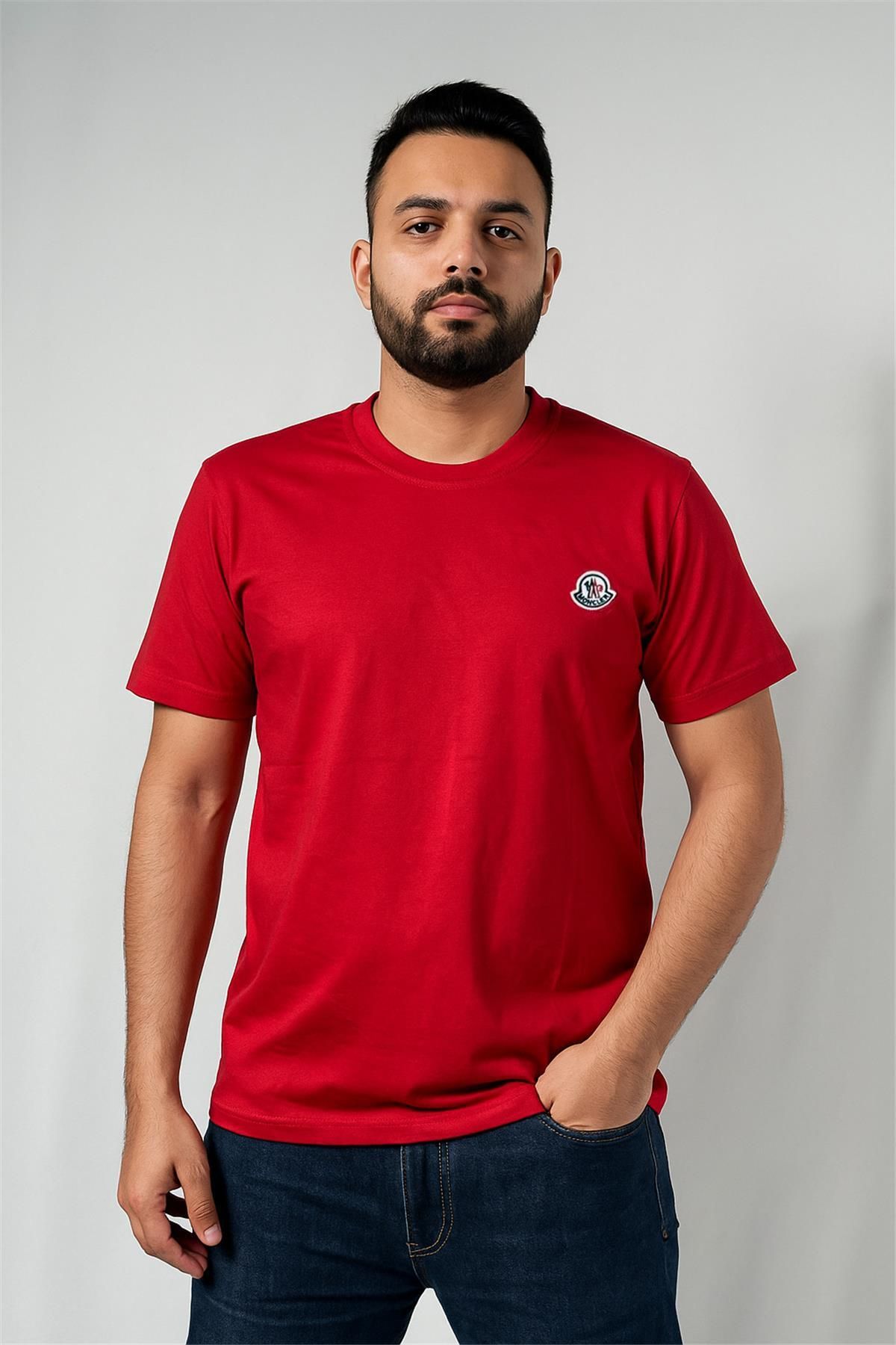 Trend07 TREND KAPINDA MONCLER BİSİKLET YAKA TSHİRT KIRMIZI