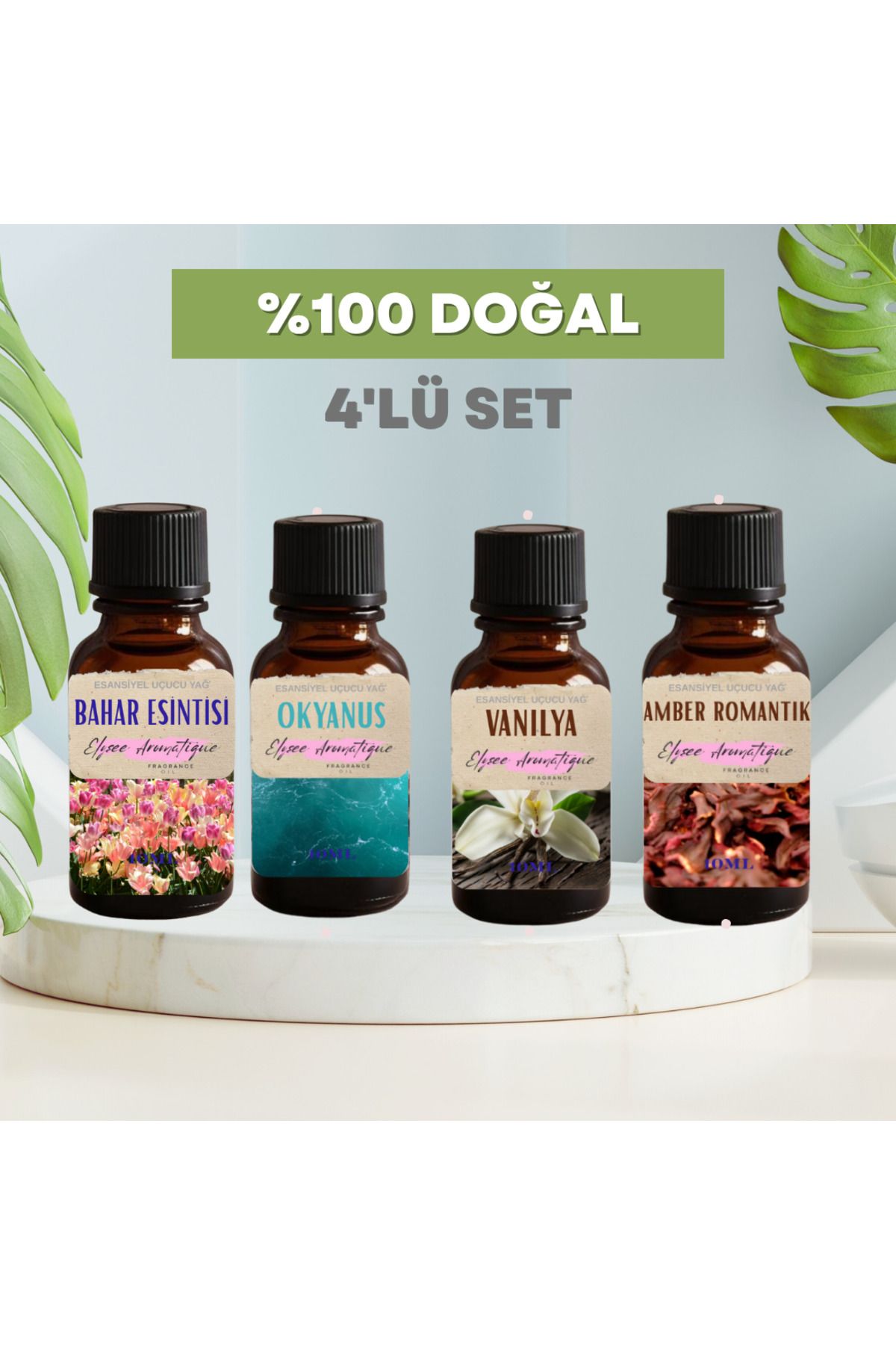Elysee Aromatique 4'lü Set Esansiyel Uçucu Koku Yağı Difüzör Esansı Buhurdanlık Yağı Aromaterapi Yağı