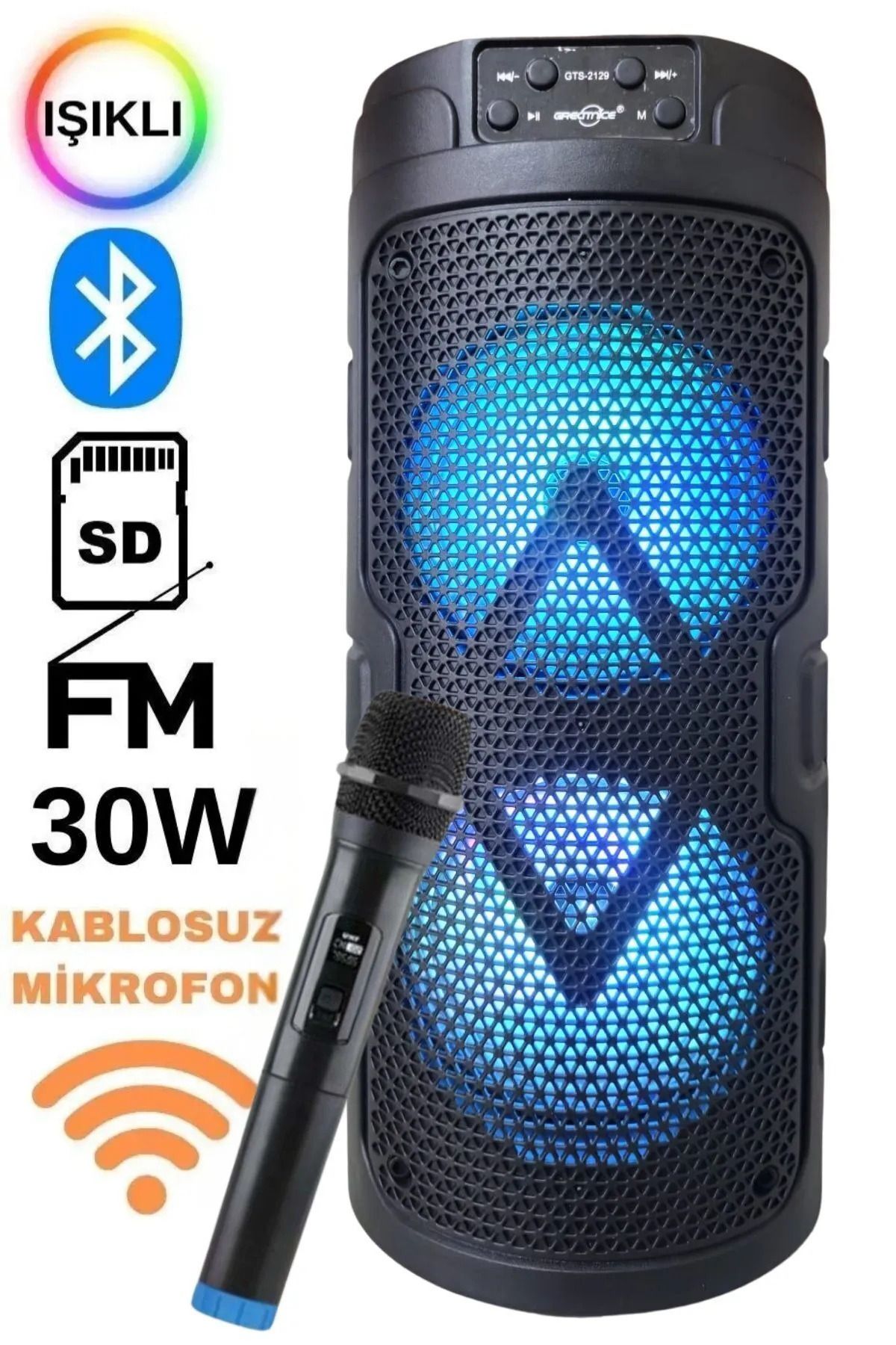 OBRAX Işıklı Büyük Boy Party Box Bluetooth Hoparlör Taşınabilir Şarjlı Ses Sistemi Kablosuz Karaoke