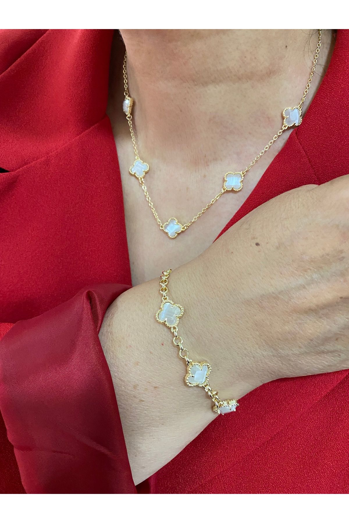 Passionis Jewelry ŞEKER MİNELİ YONCA GOLD KOLYE BİLEKLİK