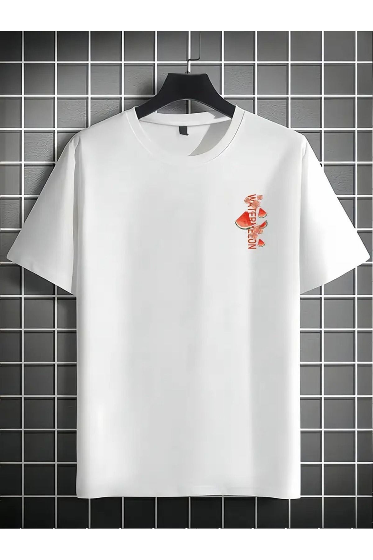 Sweetline Water Melon Baskılı Beyaz Pamuklu T-Shirt - Oversize Bisiklet Yaka Tişört