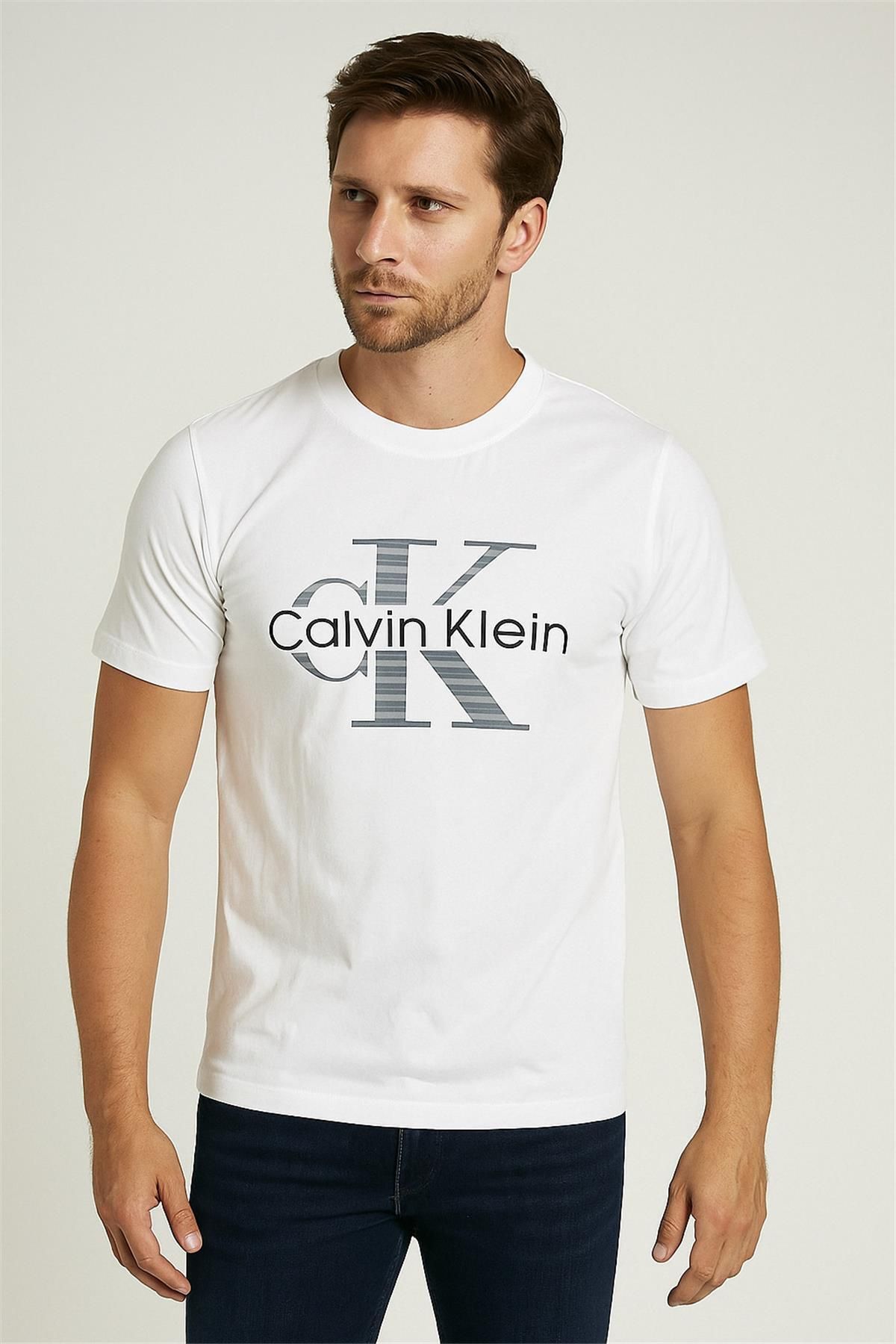 Trend07 TREND KAPINDA CALVİNKLEİN BİSİKLET YAKA TSHİRT BEYAZ