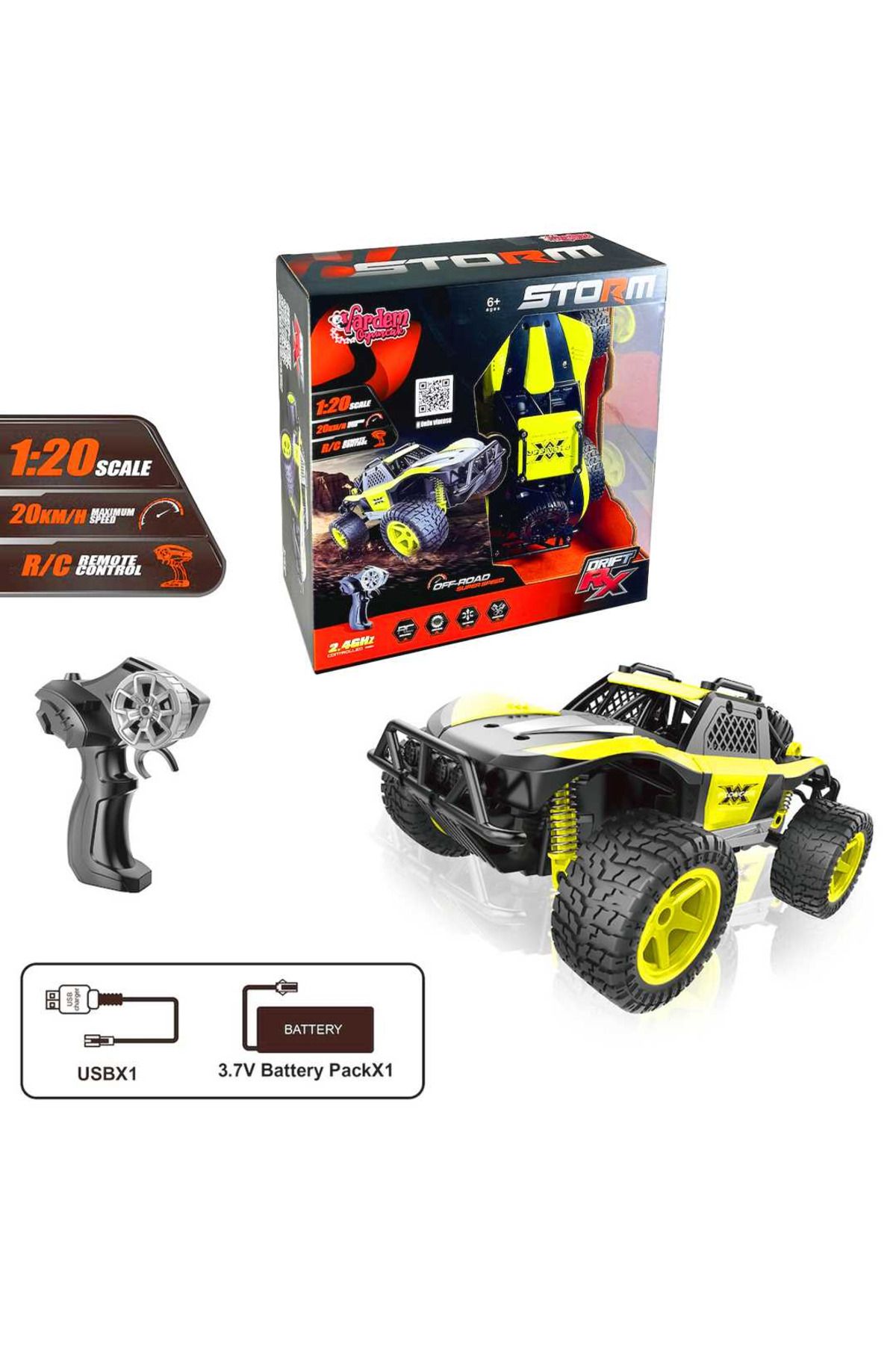 Art Tone VARDEM KUMANDALI STORM DRİFT ARABA 666-764MA OFF-ROAD F/F R/C 2.4GHZ 1:20 ŞARJLI 6+