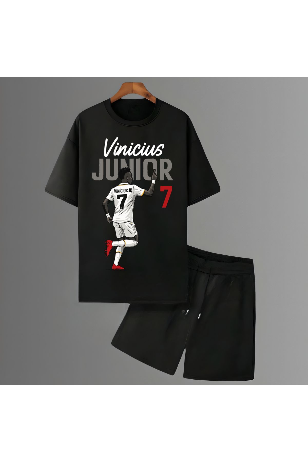 Biy Store Vinicius Junior fotoğraflı futbol forma baskılı unisex erkek tişört kadın t-shirt şort takımı