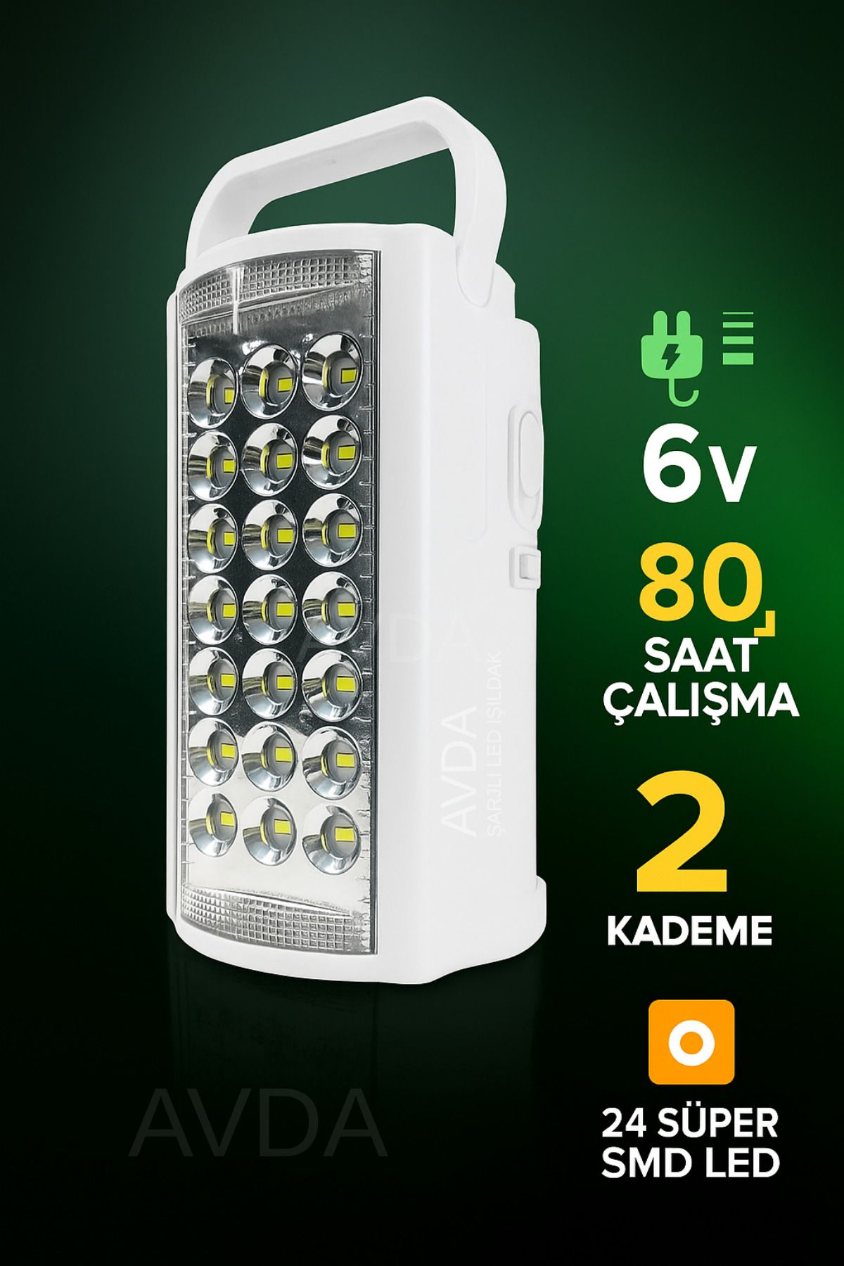 AVDA Kamp Lambası 6V Şarjlı – 24 LED – 80 Saat – Karışık Renk